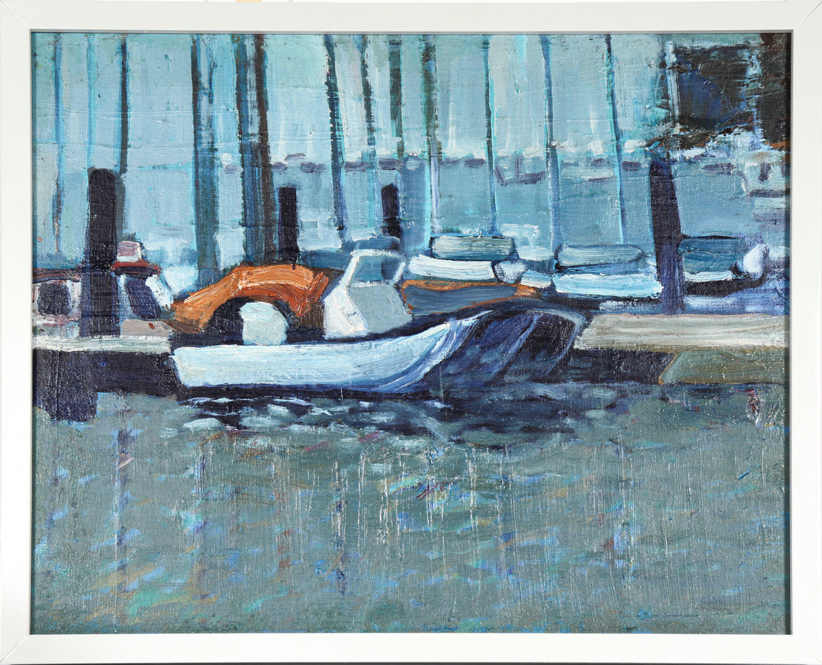 Boats by the Dock &lt;br&gt;Late 20th Century Oil&lt;br&gt;&lt;br&gt;#C3897
