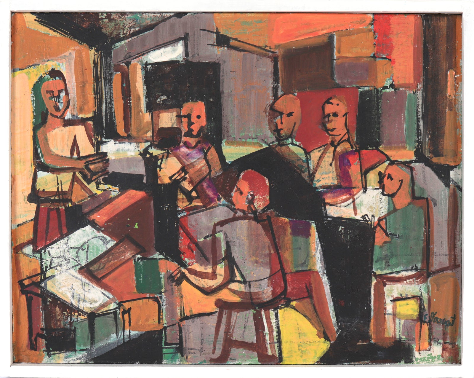 <i>Artist with Models</i> <br>Early 20th Century Oil <br><br>#C3914