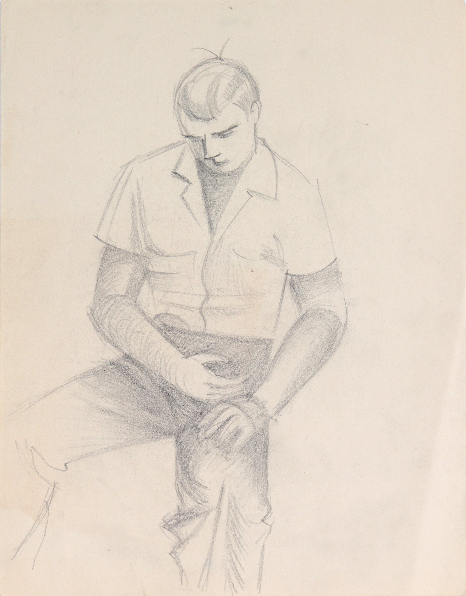 Seated Male Figure<br>Mid 20th Century Graphite <br><br>#C3951