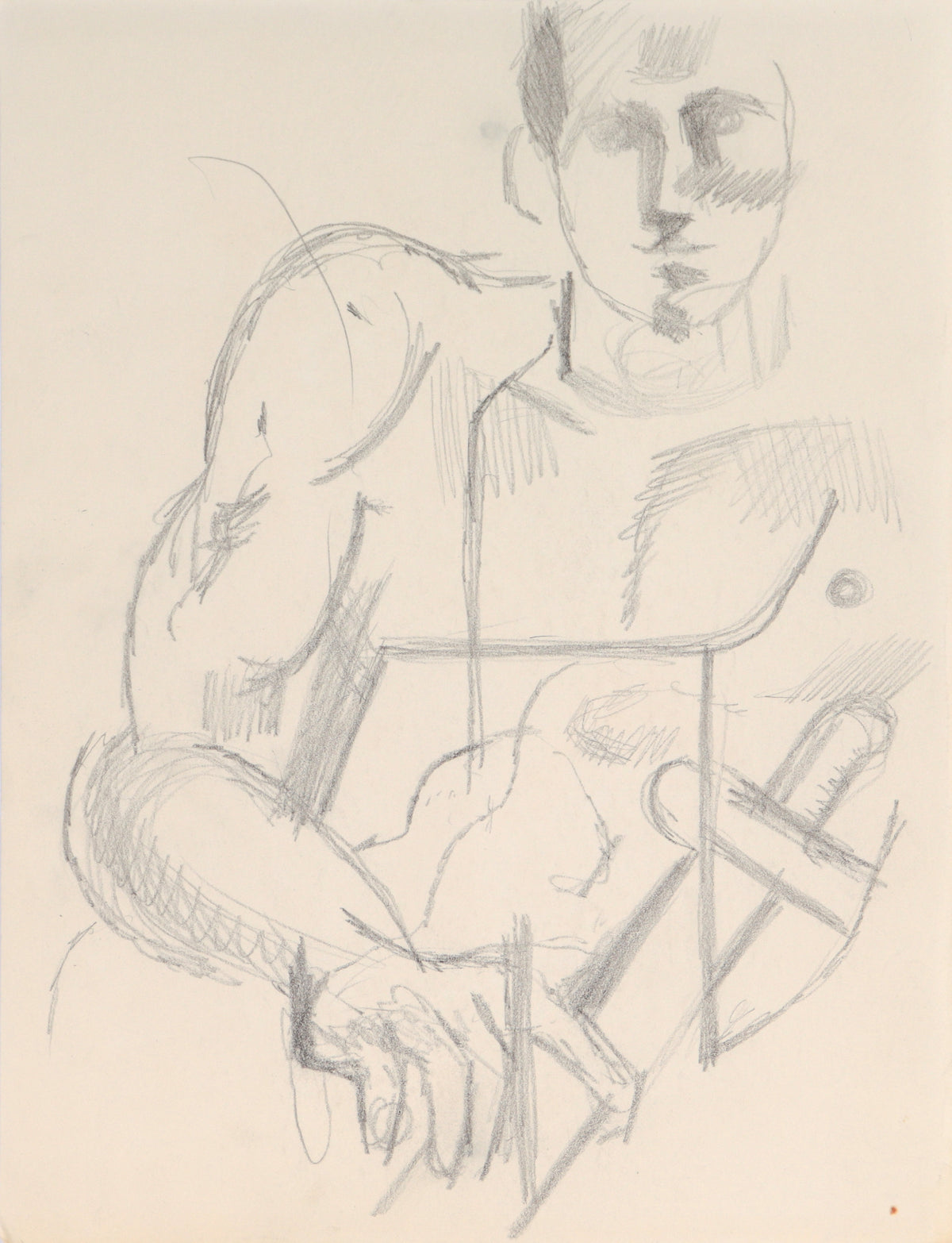 Abstracted Gazing Figure&lt;br&gt;Mid 20th Century Graphite&lt;br&gt;&lt;br&gt;#C3955