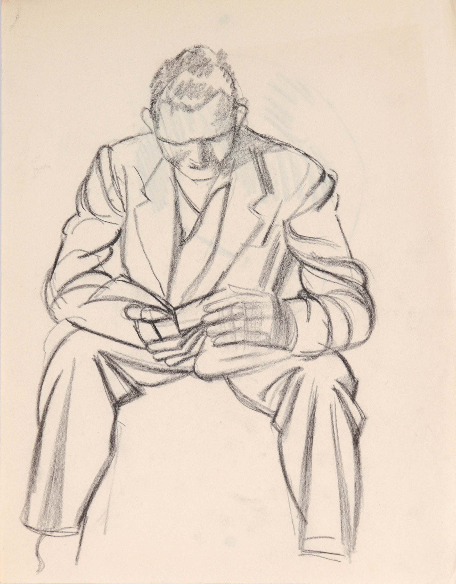 Seated Reading Figure<br>Mid 20th Century Graphite<br><br>#C3958