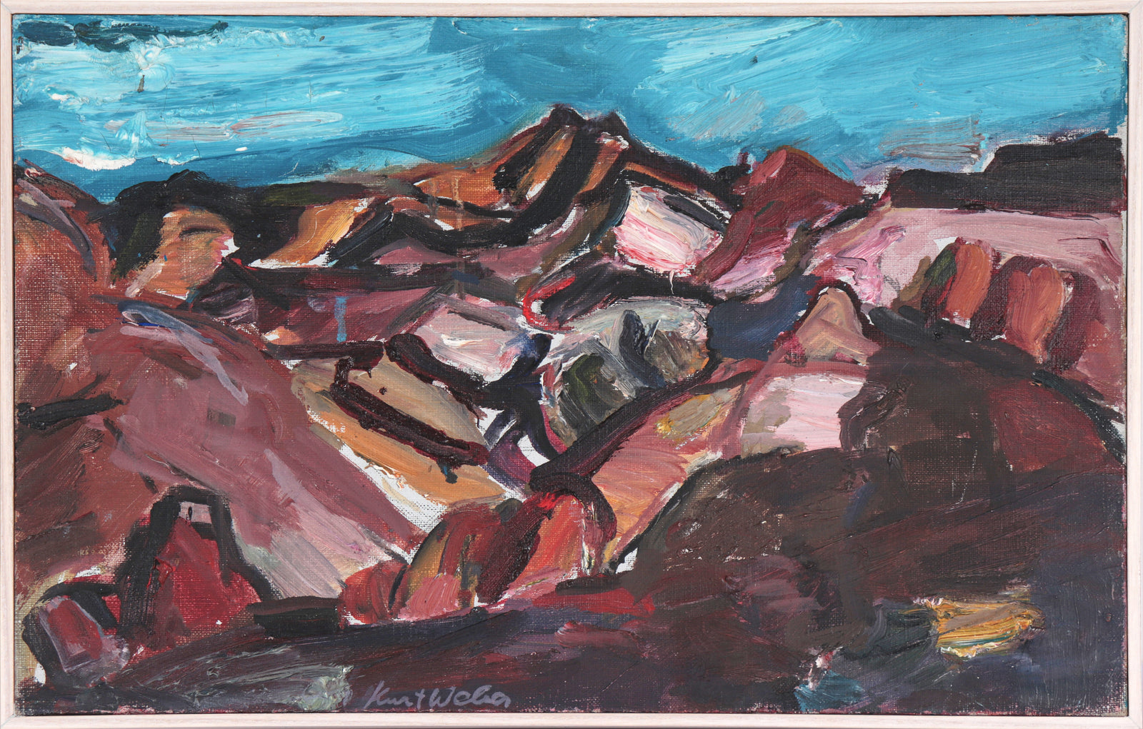 Warm Mountain Expressionist Landscape <br>20th Century Oil <br><br>#C3981