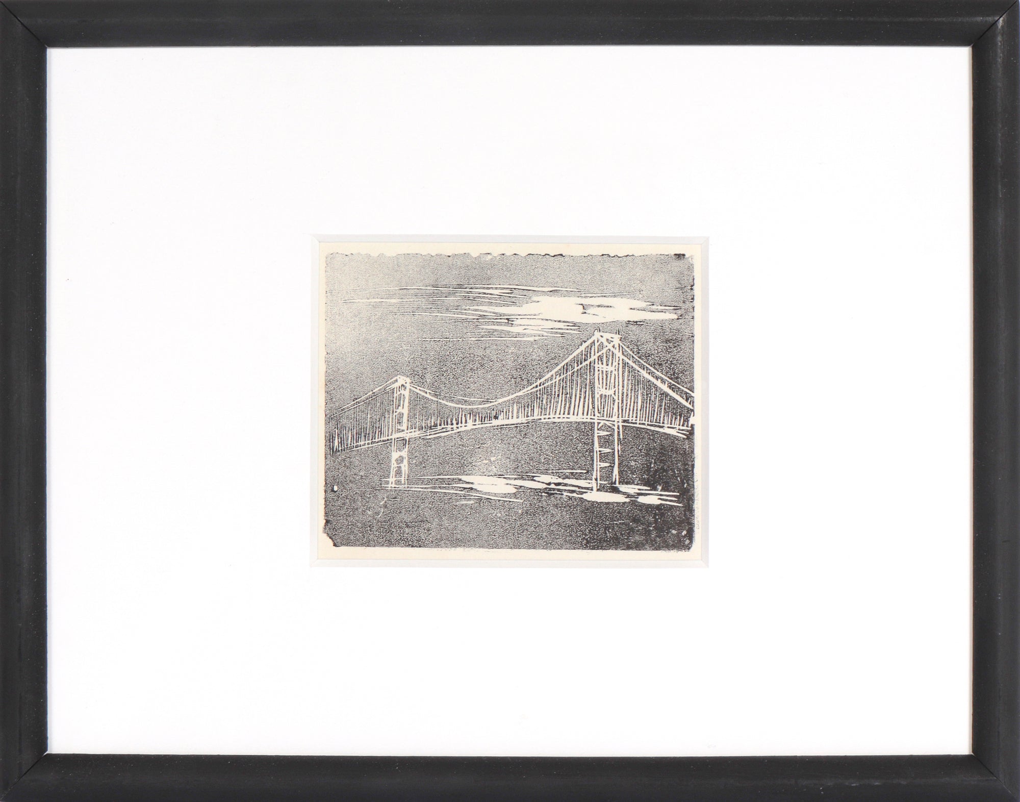 Golden Gate Bridge in Monochrome <br>1960s Linoleum Block Print <br><br>#C4031