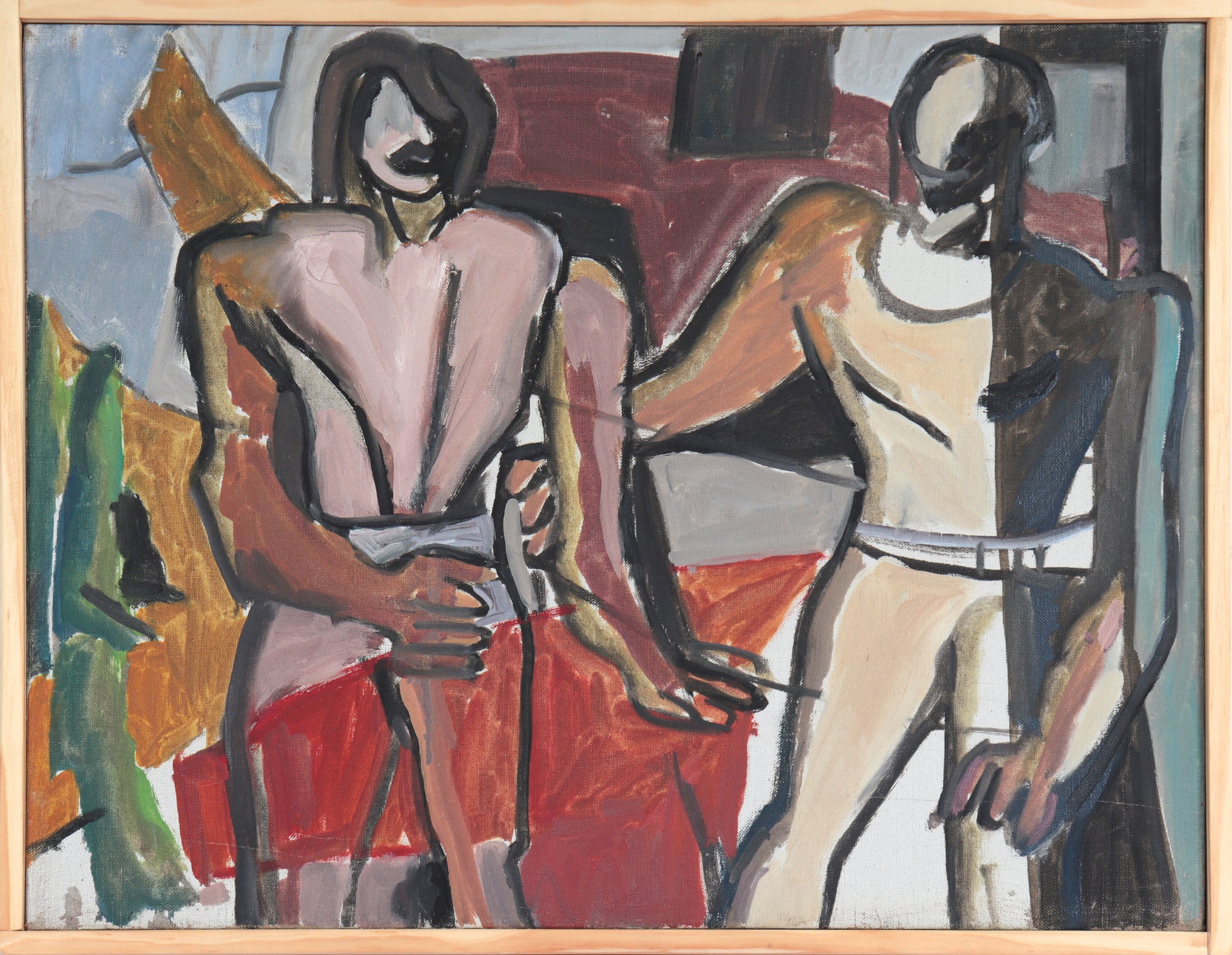 Bold Expressionist Figures <br>20th Century Oil <br><br>#C4058
