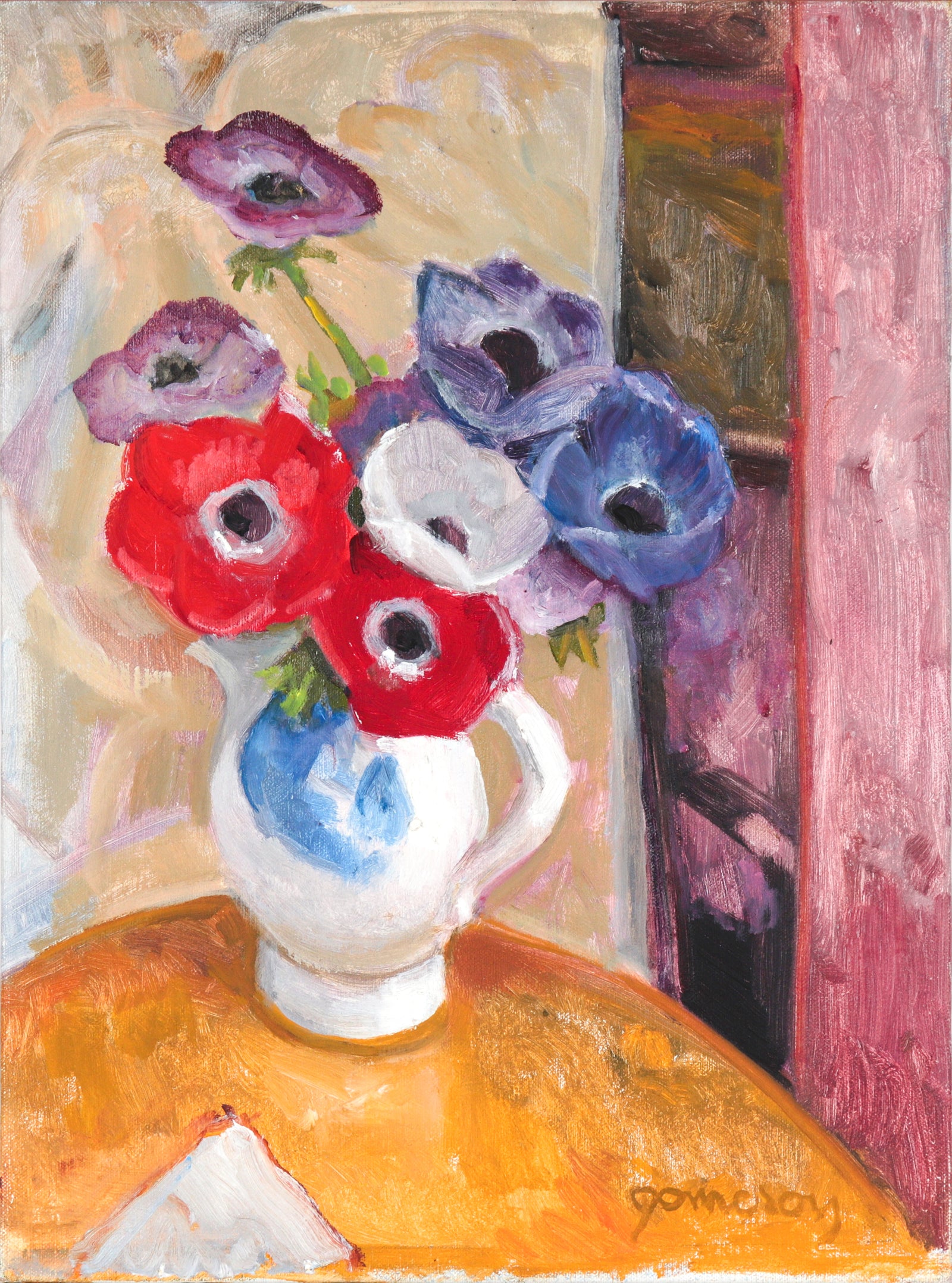 Poppies in a Pitcher<br>20th Century Oil<br><br>#C4122