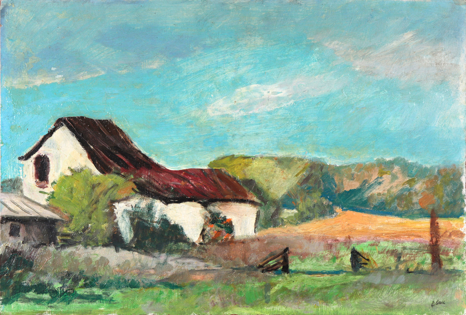 <I>Central Valley Adobe, California</I> <br>1970 Acrylic on Board <br><br>#C4124