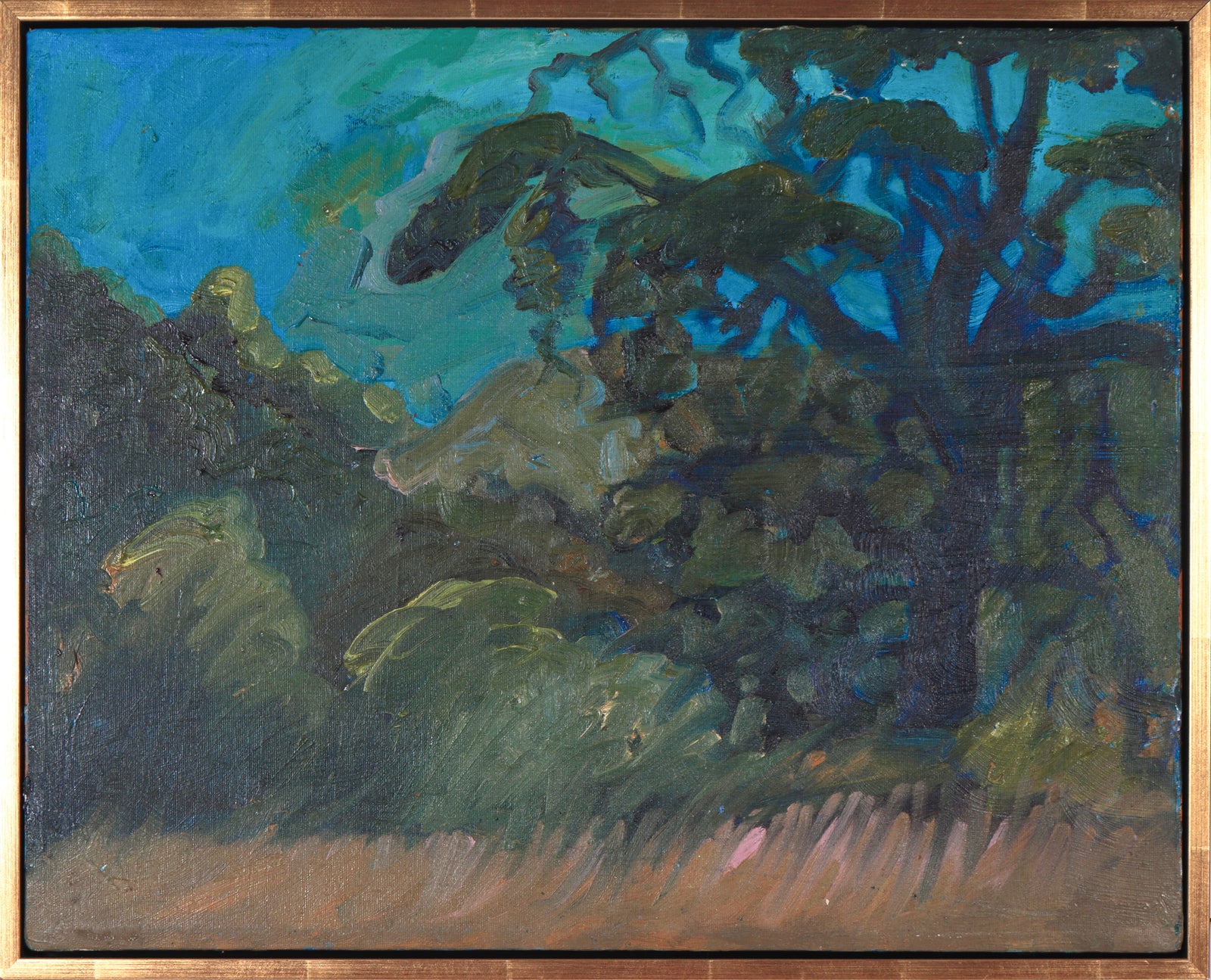 Abstracted Hillside Scene<br>20th Century Oil<br><br>#C4144