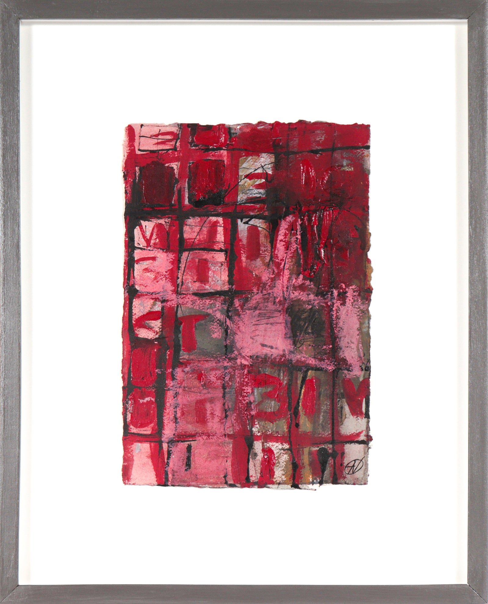 Red Squares Expressionist Abstract <br>20th Century Oil & Watercolor <br><br>#C4154