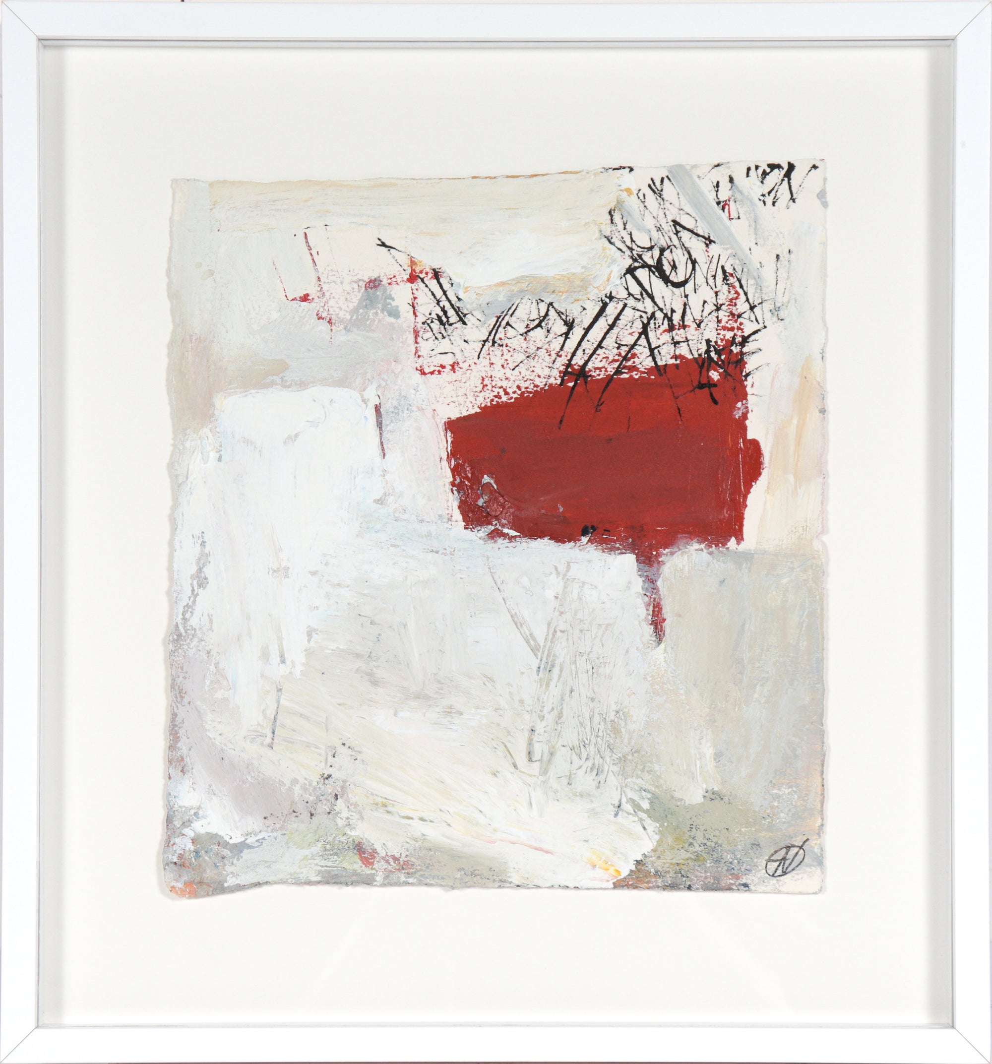 Expressionist Red Patch II <br>20th Century Oil on Paper <br><br>#C4155
