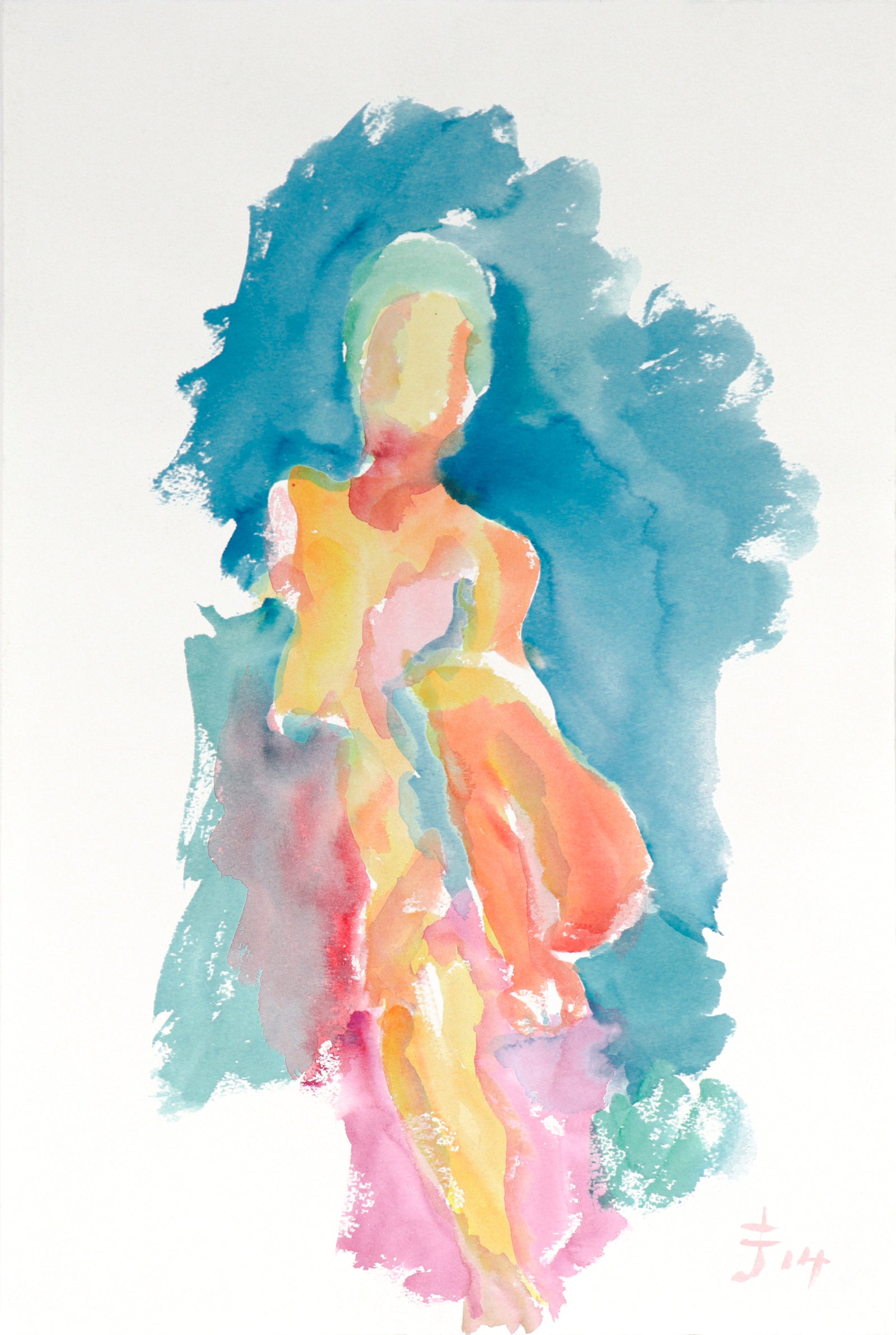 Multi-Colored Seated Nude<br>20th Century Watercolor<br><br>#C4172