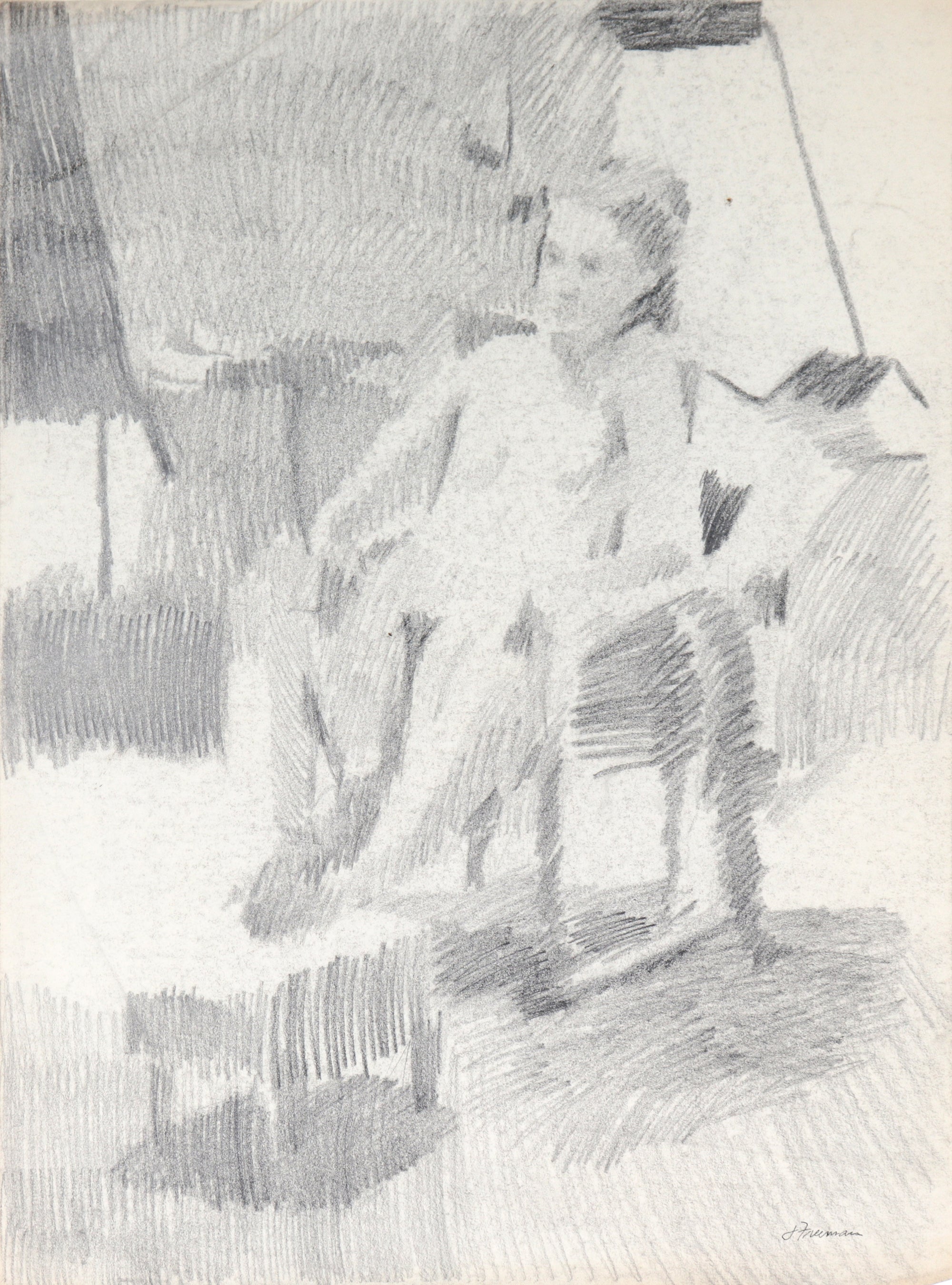 Stylized Seated Nude<br>20th Century Graphite<br><br>#C4173