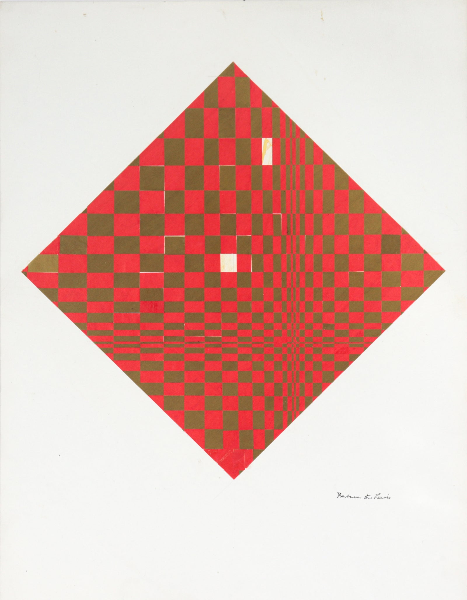 Red & Green Optical Abstract<br>20th Century Collage<br><br>#C4179