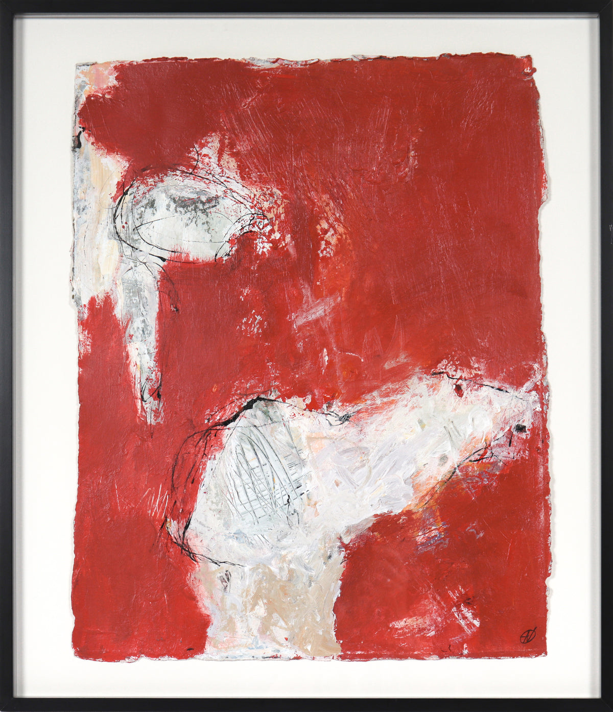 Gestural Red &amp; White Abstract &lt;br&gt;20th Century Ink &amp; Oil &lt;br&gt;&lt;br&gt;#C4252