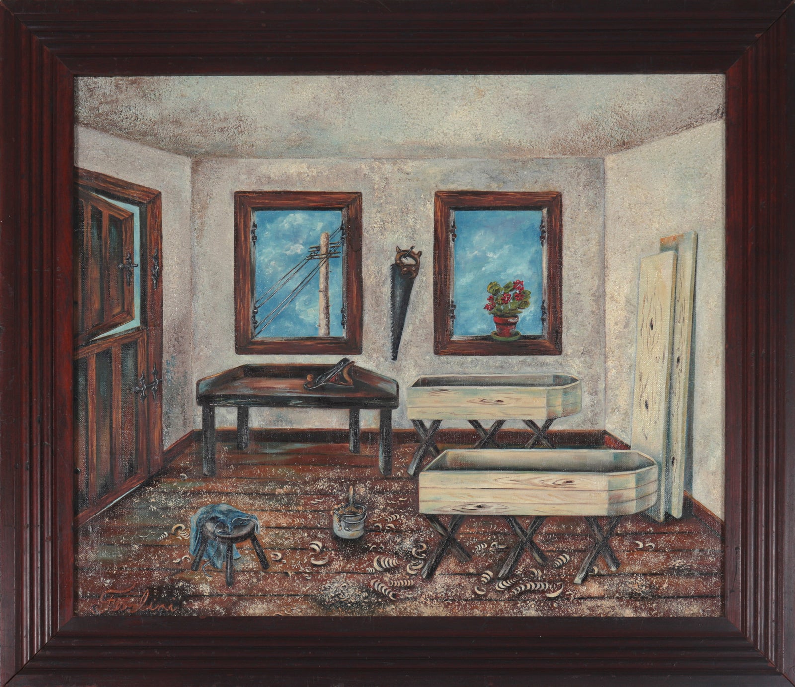 <i>Carpenter Shop</i> <br>1955 Oil <br><br>#C4282