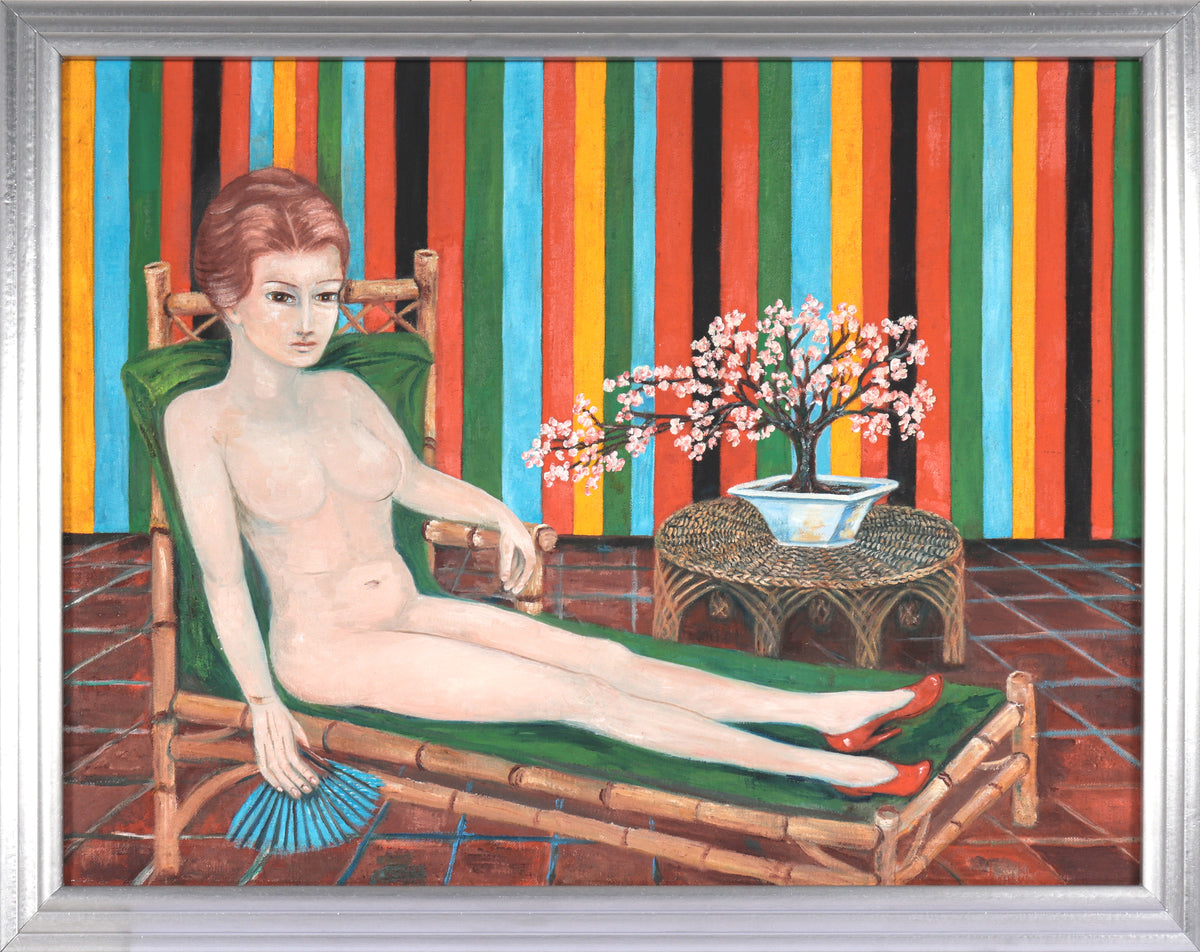 Nude with Cherry Blossoms &lt;br&gt;Mid Century Oil &lt;br&gt;&lt;br&gt;#C4301