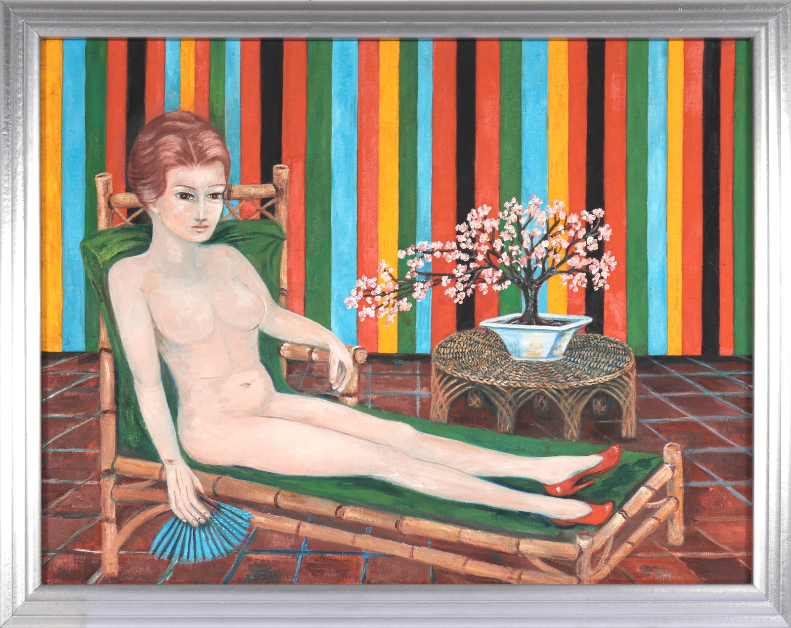 Nude with Cherry Blossoms <br>Mid Century Oil <br><br>#C4301