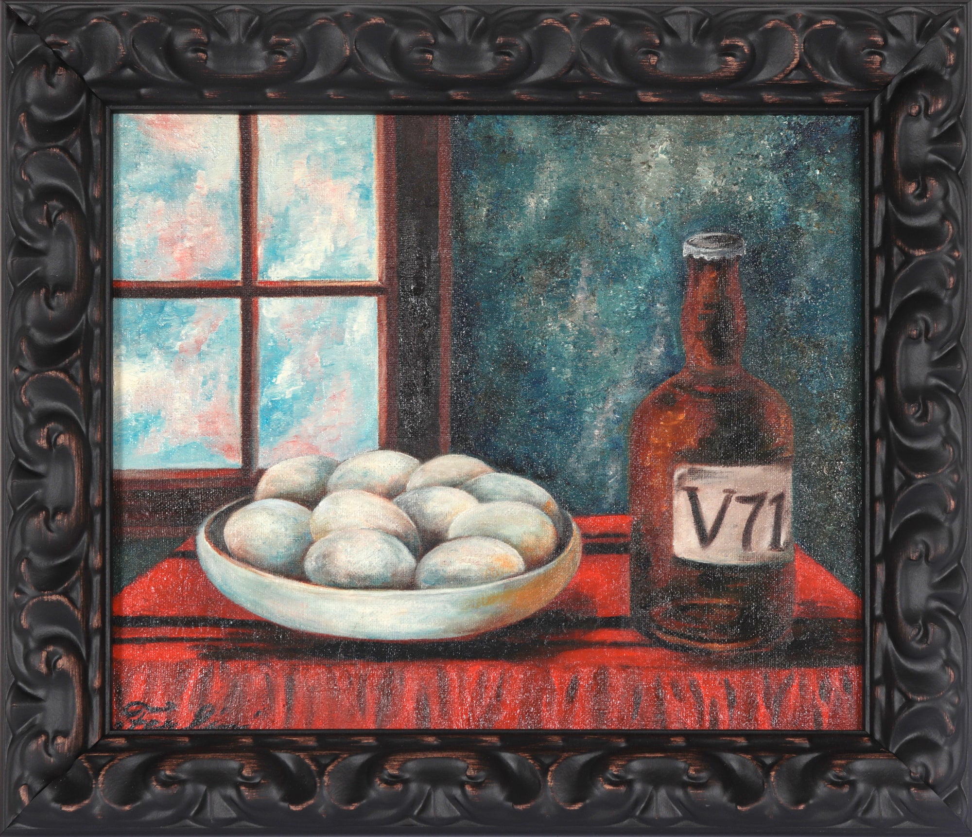 Still Life with Eggs & Bottle <br>1955 Oil <br><br>#C4302