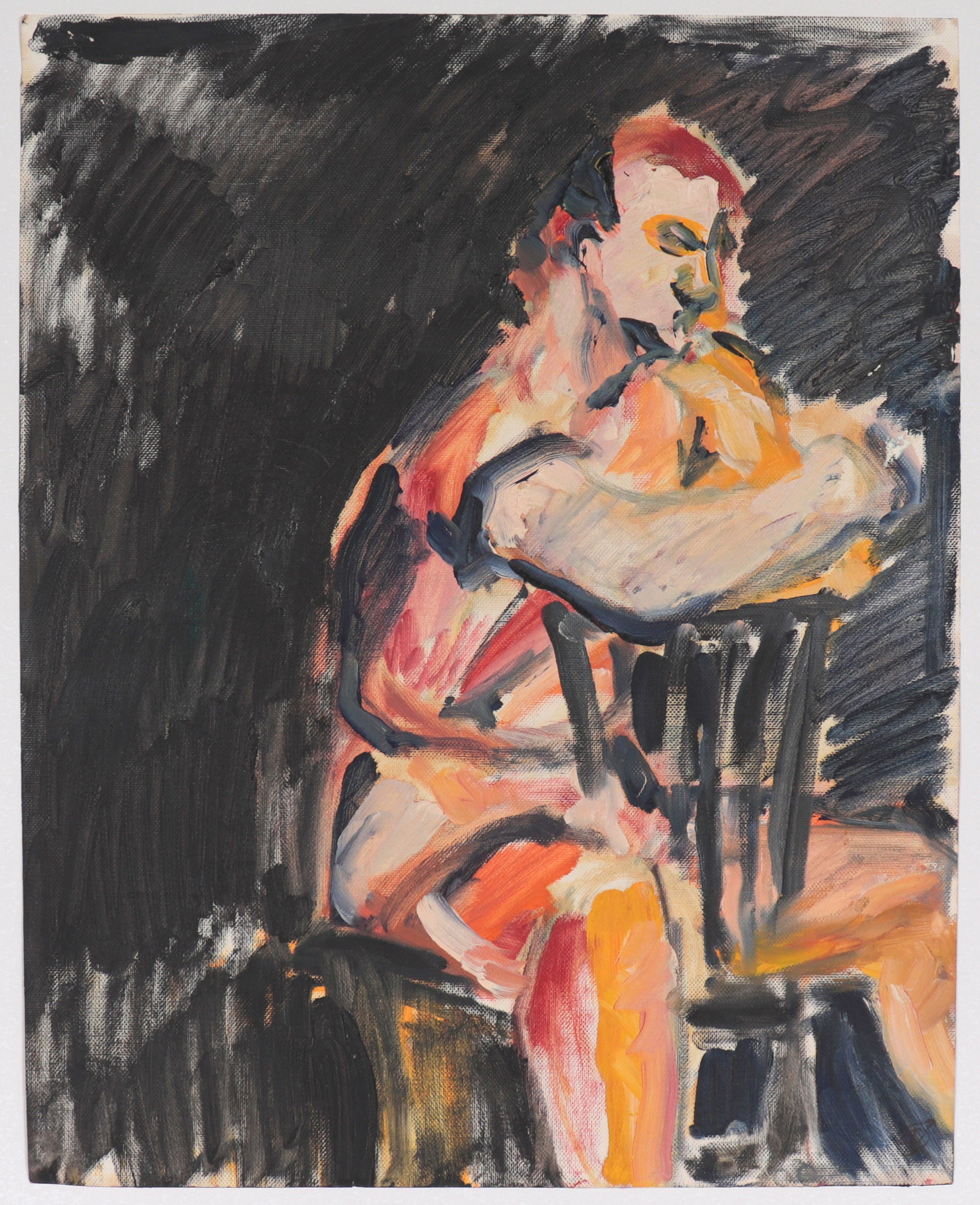 Expressive Seated Figure <br>20th Century Oil on Paper <br><br>#C4330
