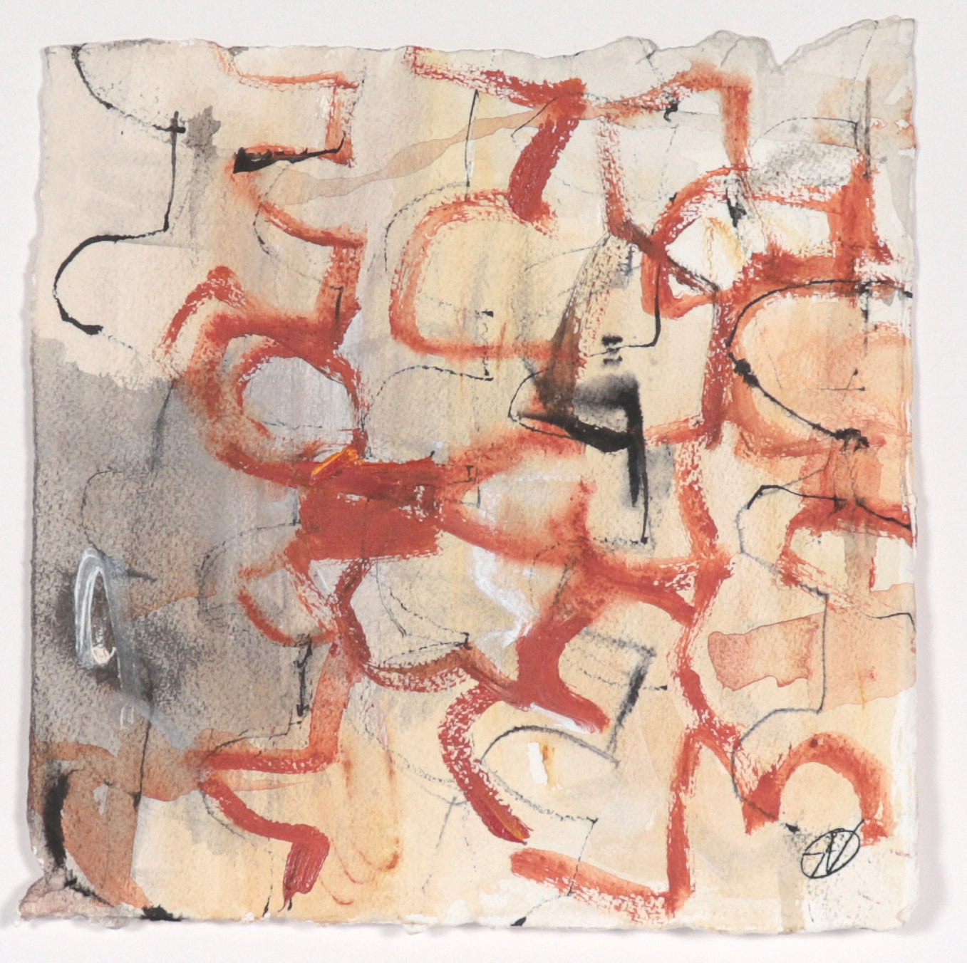 Warm Gestural Abstract <br>20th Century Oil on Paper <br><br>#C4339