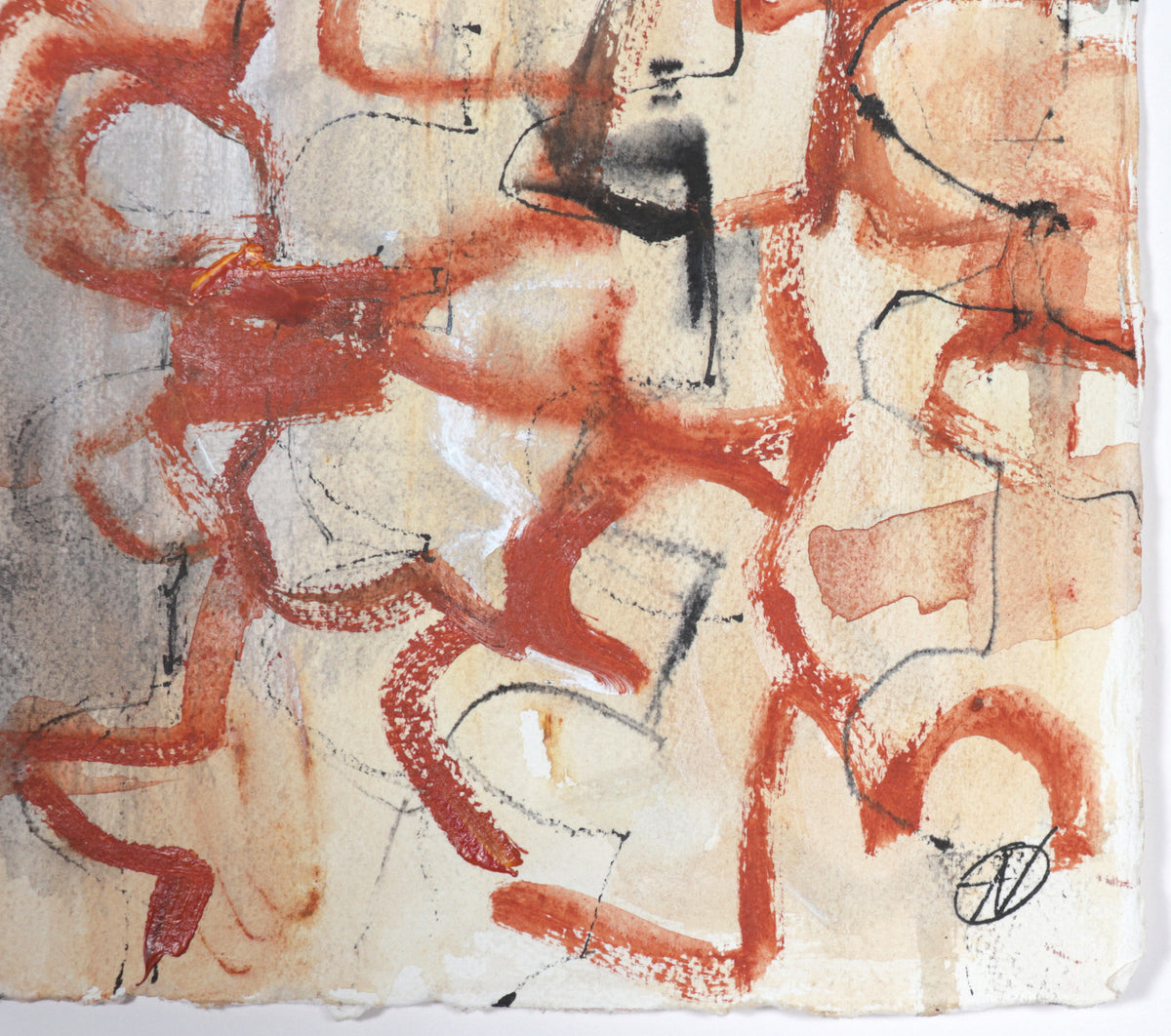 Warm Gestural Abstract <br>20th Century Oil on Paper <br><br>#C4339