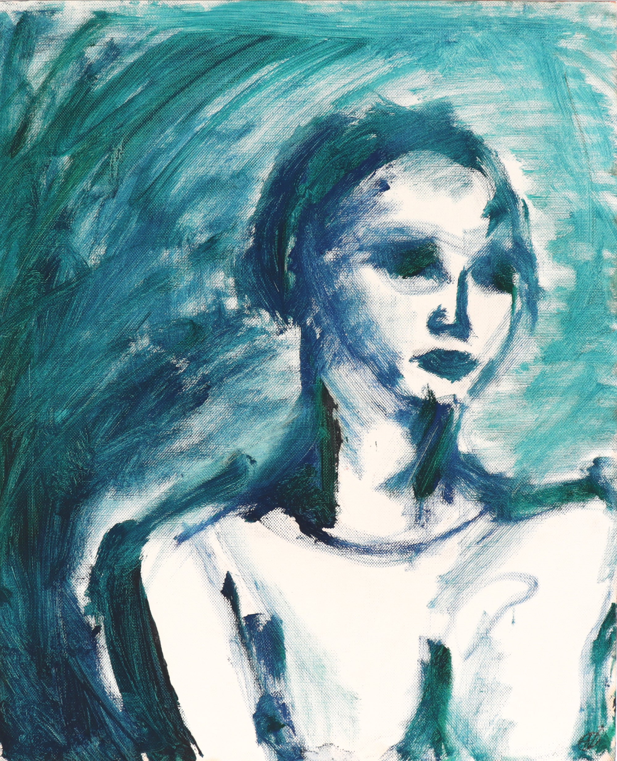 Moody Figure in Blue <br>20th Century Oil on Paper <br><br>#C4347