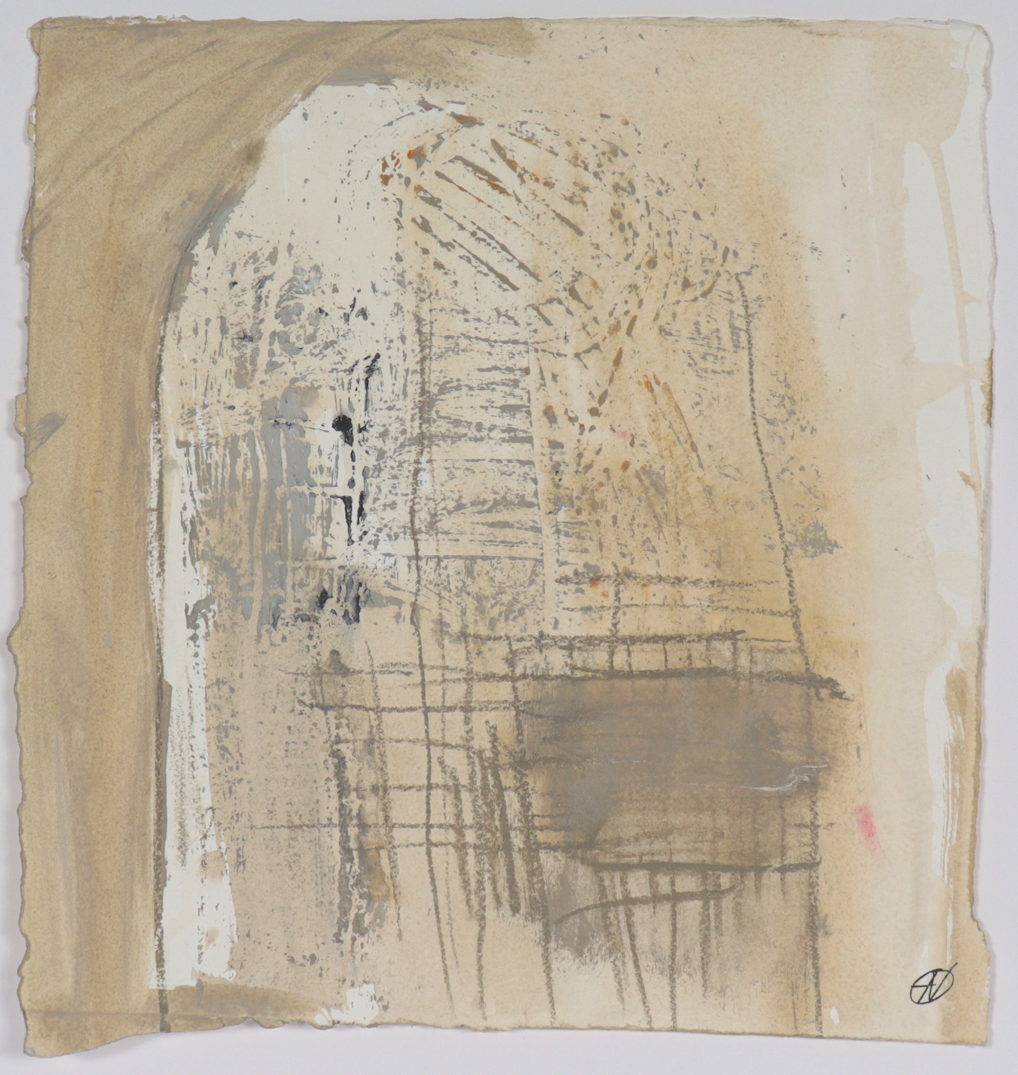Pale Archway Abstract <br>20th Century Oil on Paper <br><br>#C4351