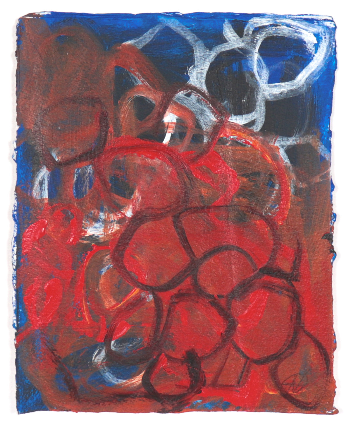 Circular Asbtraction in Red &amp; Blue &lt;br&gt;20th Century Oil on Paper &lt;br&gt;&lt;br&gt;#C4353