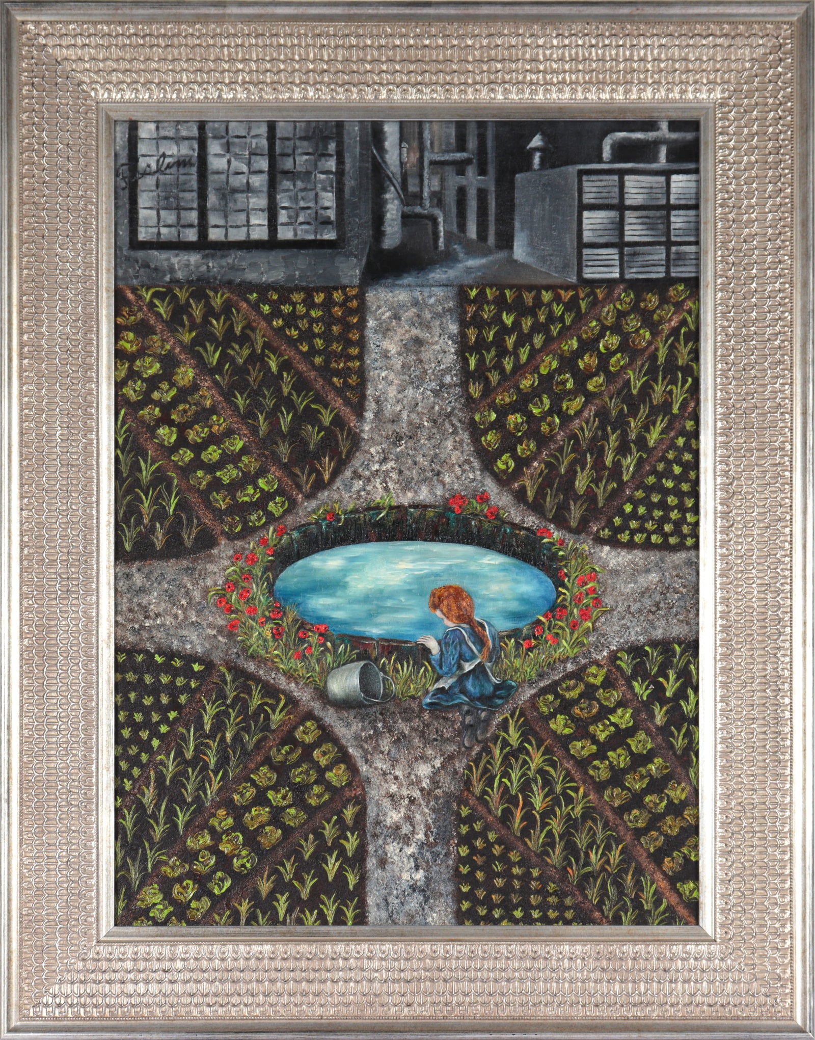 <i>Girl At Well</i> <br>Mid Century Oil <br><br>#C4365