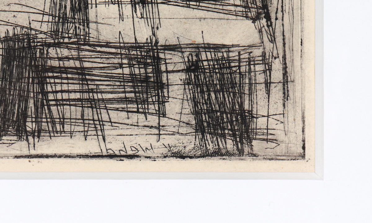 Monochrome Linear Abstract <br>20th Century Etching <br><br>#C4410