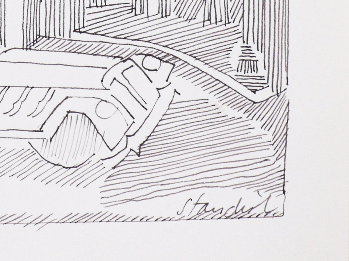 Stylized City with 1920-30s Car <br>20th Century Ink <br><br>#C4499