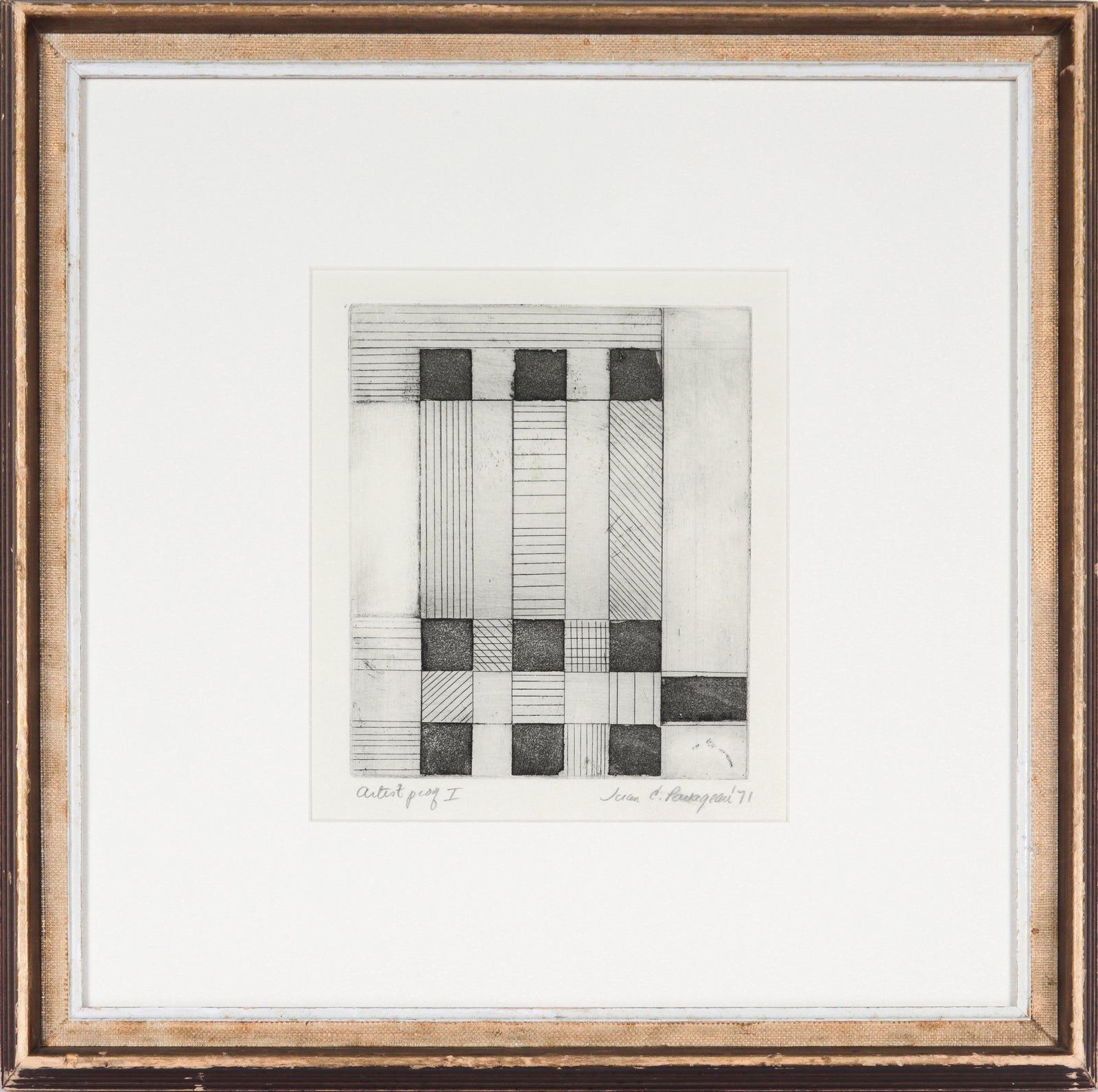 Geometric Monochrome Abstract <br>1971 Etching <br><br>#C4517