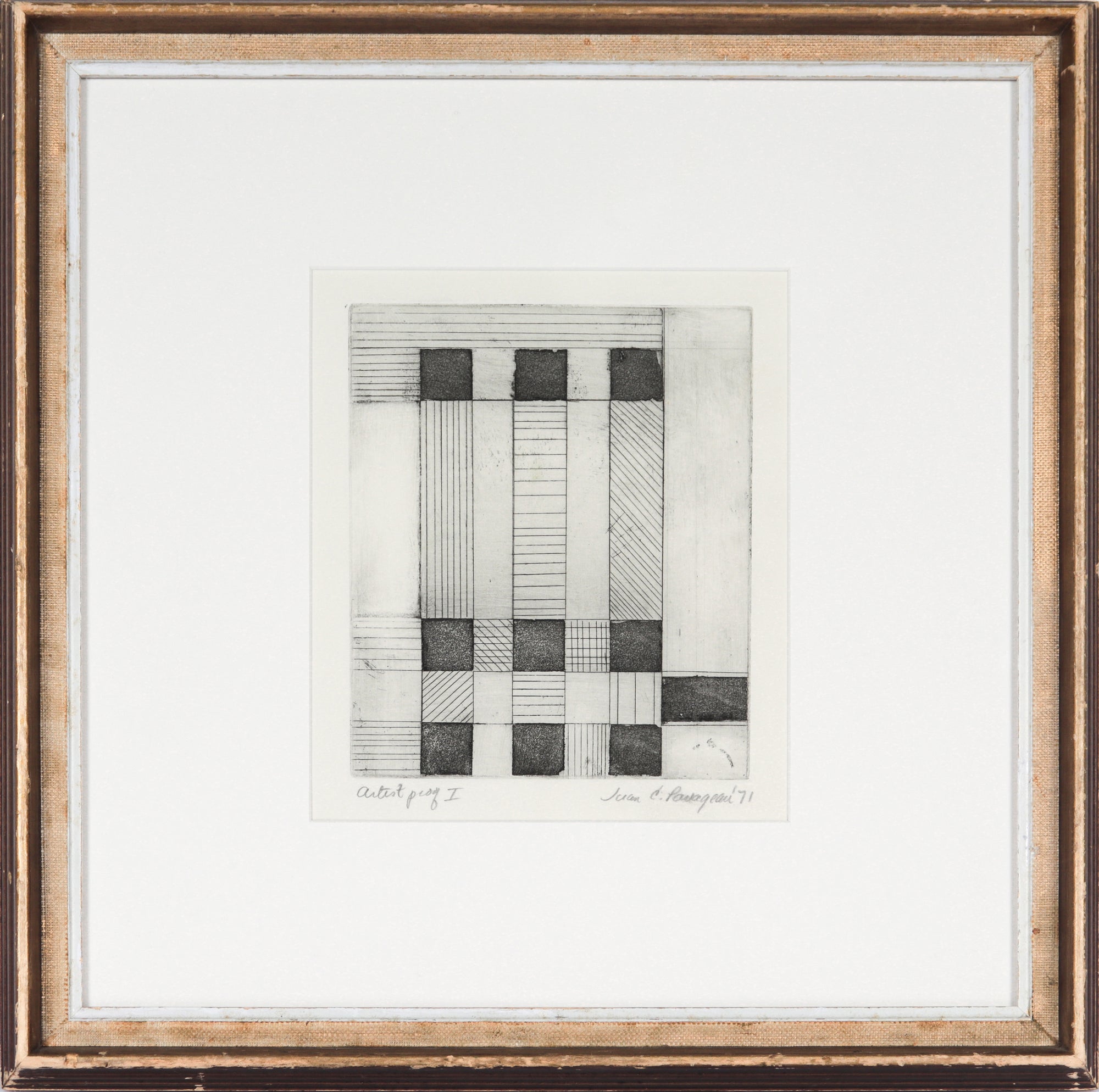 Geometric Monochrome Abstract <br>1971 Etching <br><br>#C4517