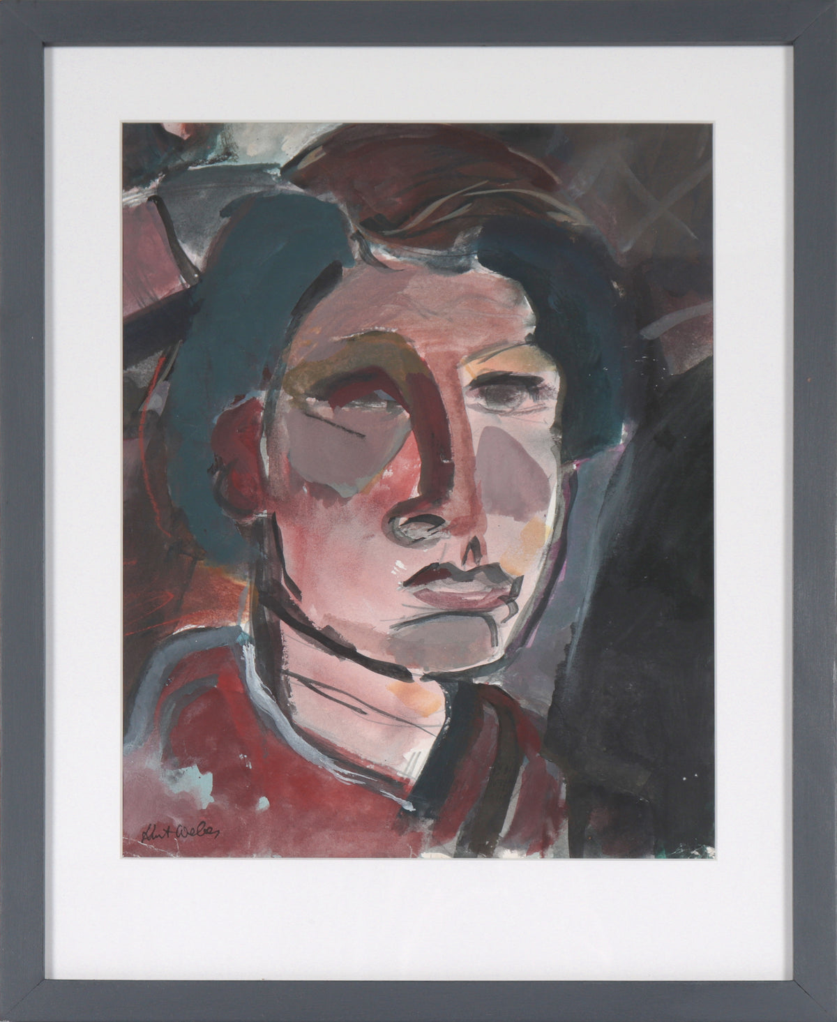 Moody Expressionist Portrait &lt;br&gt;20th Century Gouache &lt;br&gt;&lt;br&gt;#C4519