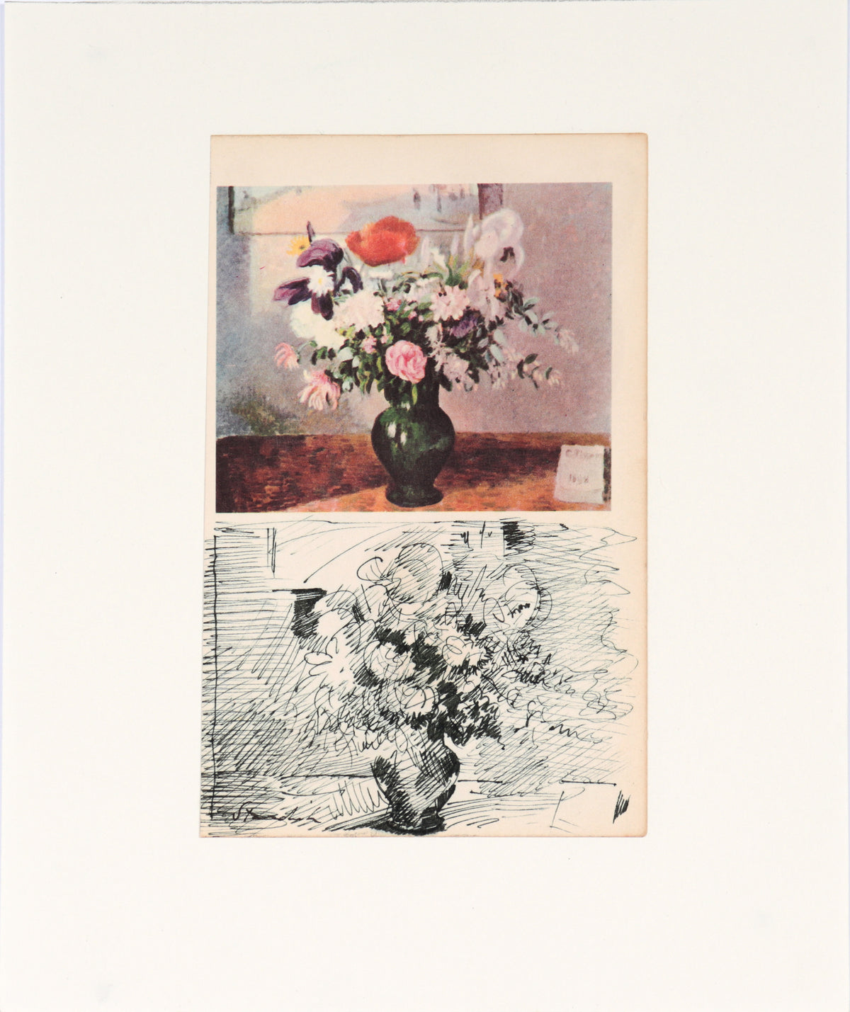 Mixed-Media Floral Still-life&lt;br&gt;20th Century Ink &amp; Collage&lt;br&gt;&lt;br&gt;#C4531