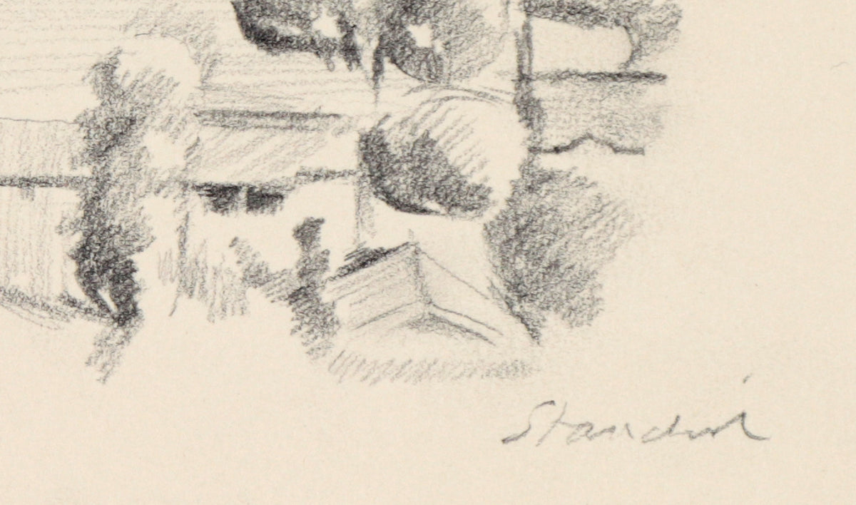 Stylized Hillside Landscape <br>20th Century Graphite<br><br>#C4533