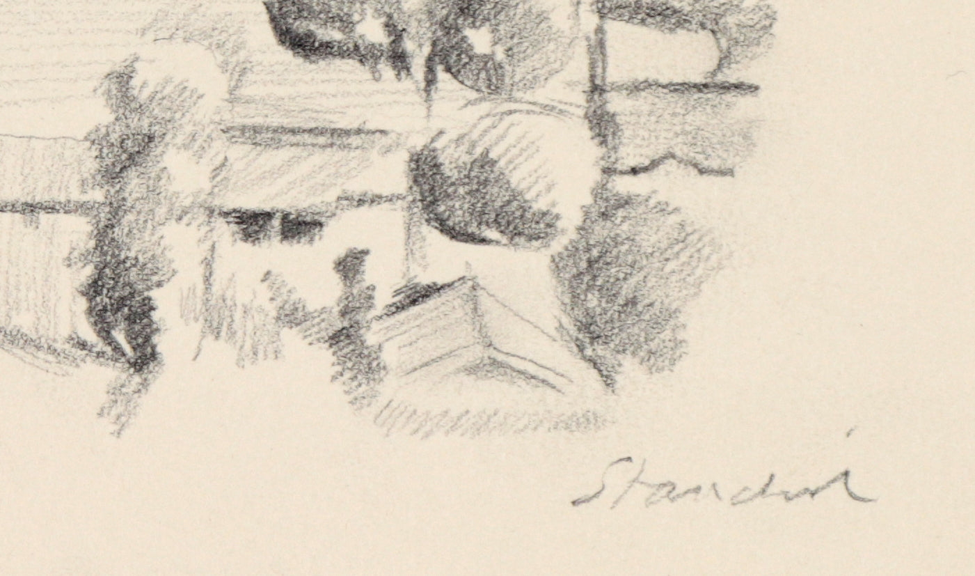 Stylized Hillside Landscape <br>20th Century Graphite<br><br>#C4533