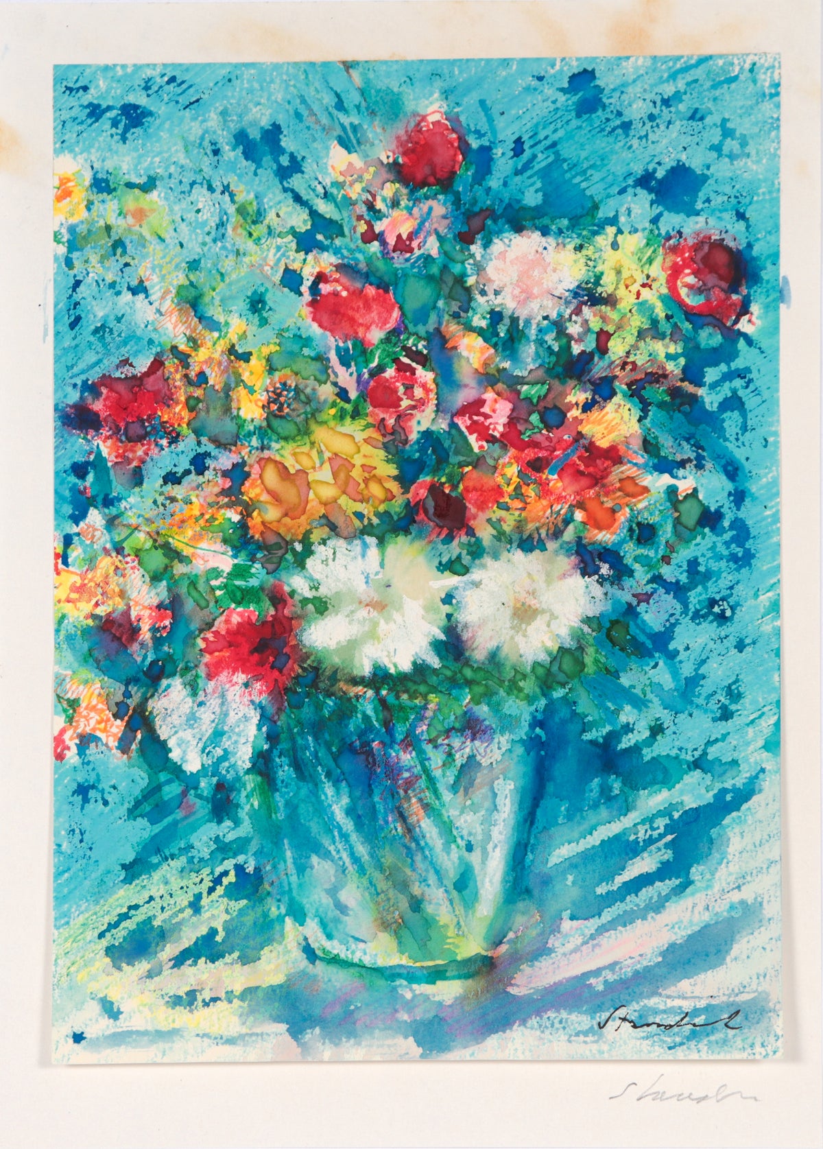 Colorful Floral Stil LIfe &lt;br&gt;20th C. Watercolor &amp; Mixed Media &lt;br&gt;&lt;br&gt;#C4536