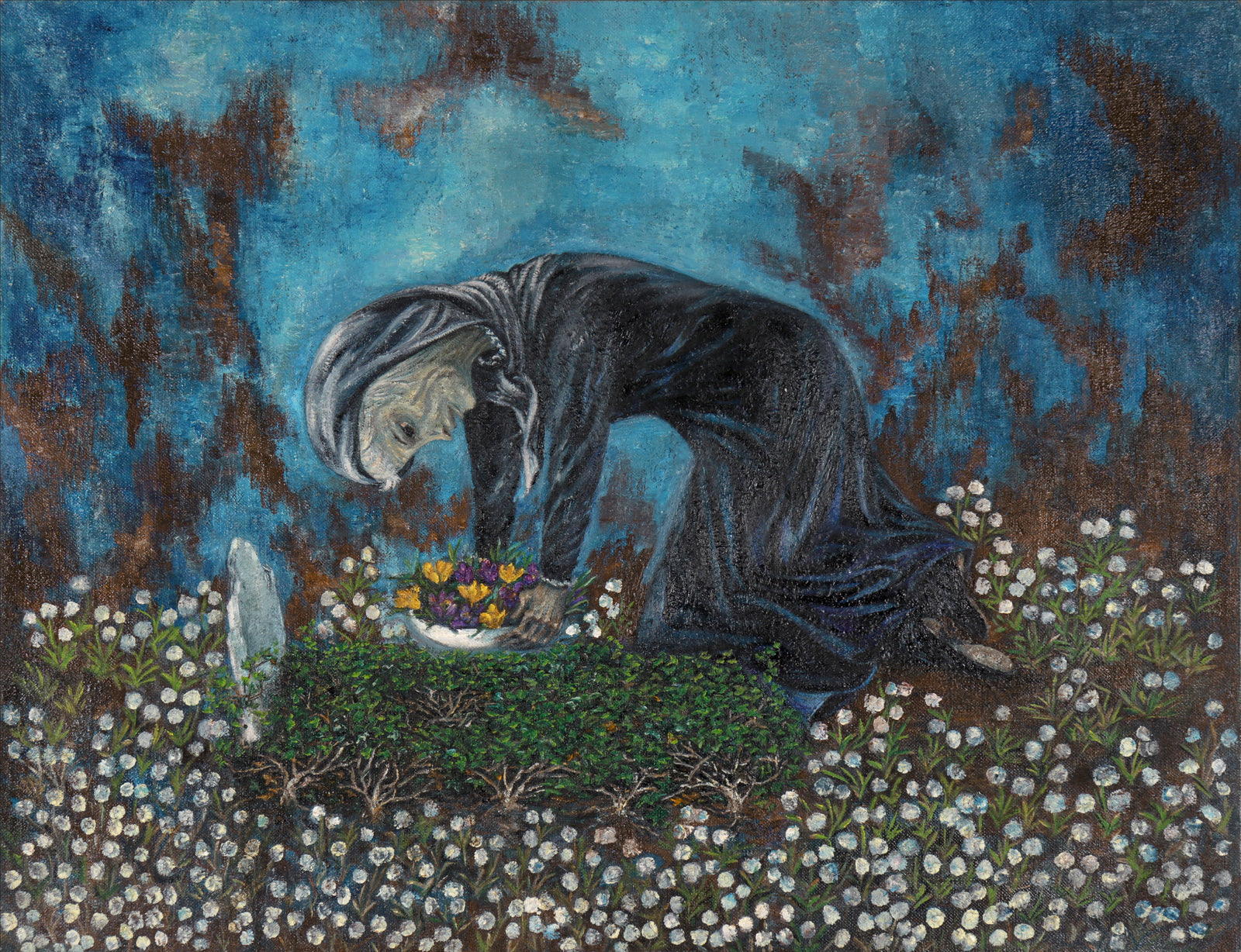 <i>Old Woman Grieving</i> <br>20th Century Oil <br><br>C4540