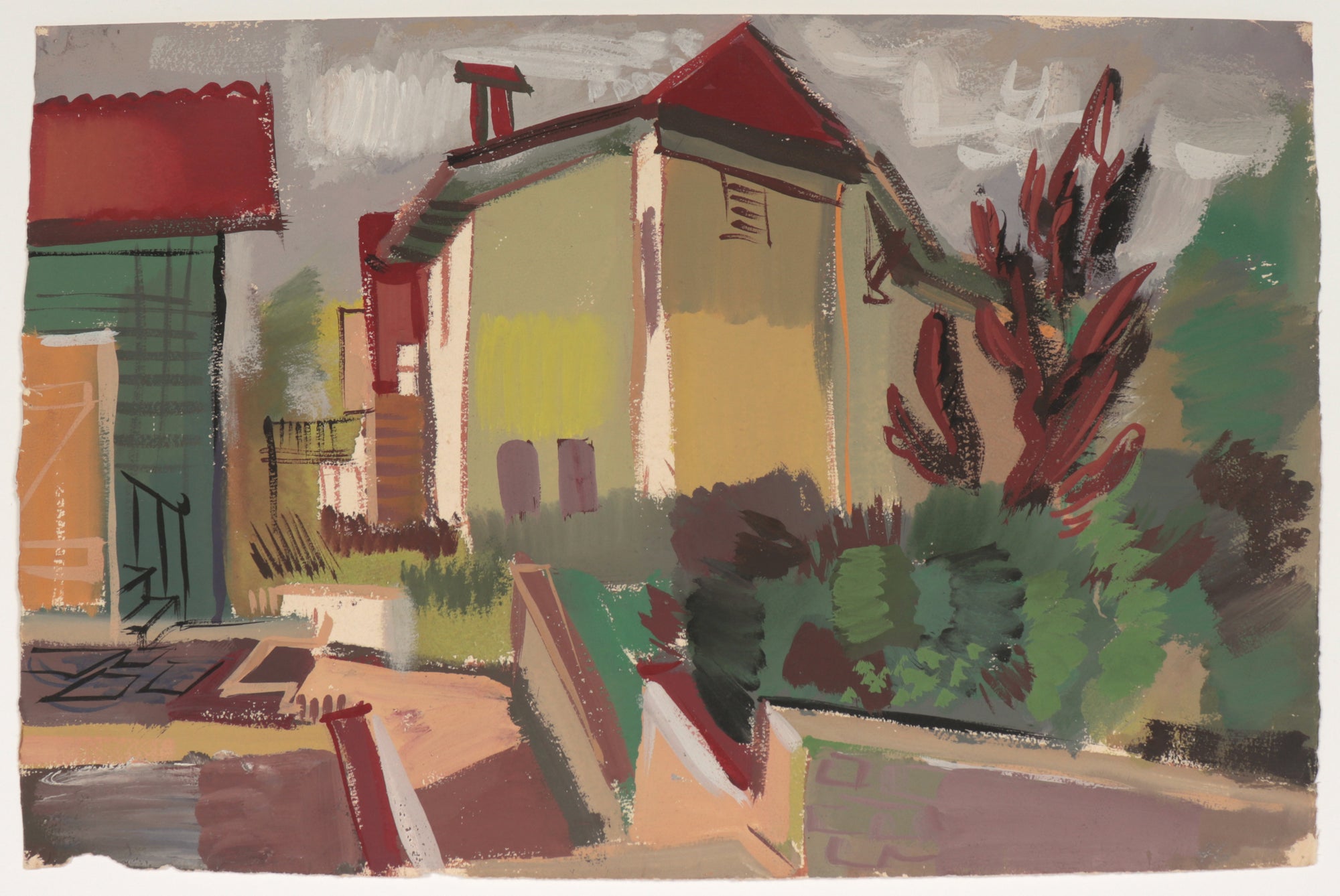 Abstracted Farm Scene <br>1946 Watercolor <br><br>#C4564
