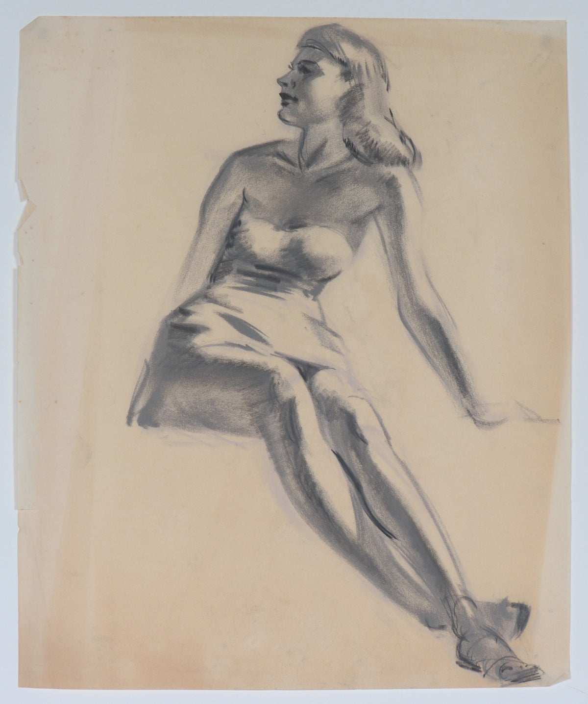 Seated Figure Drawing &lt;br&gt;Mid Century Charcoal &lt;br&gt;&lt;br&gt;#C4565