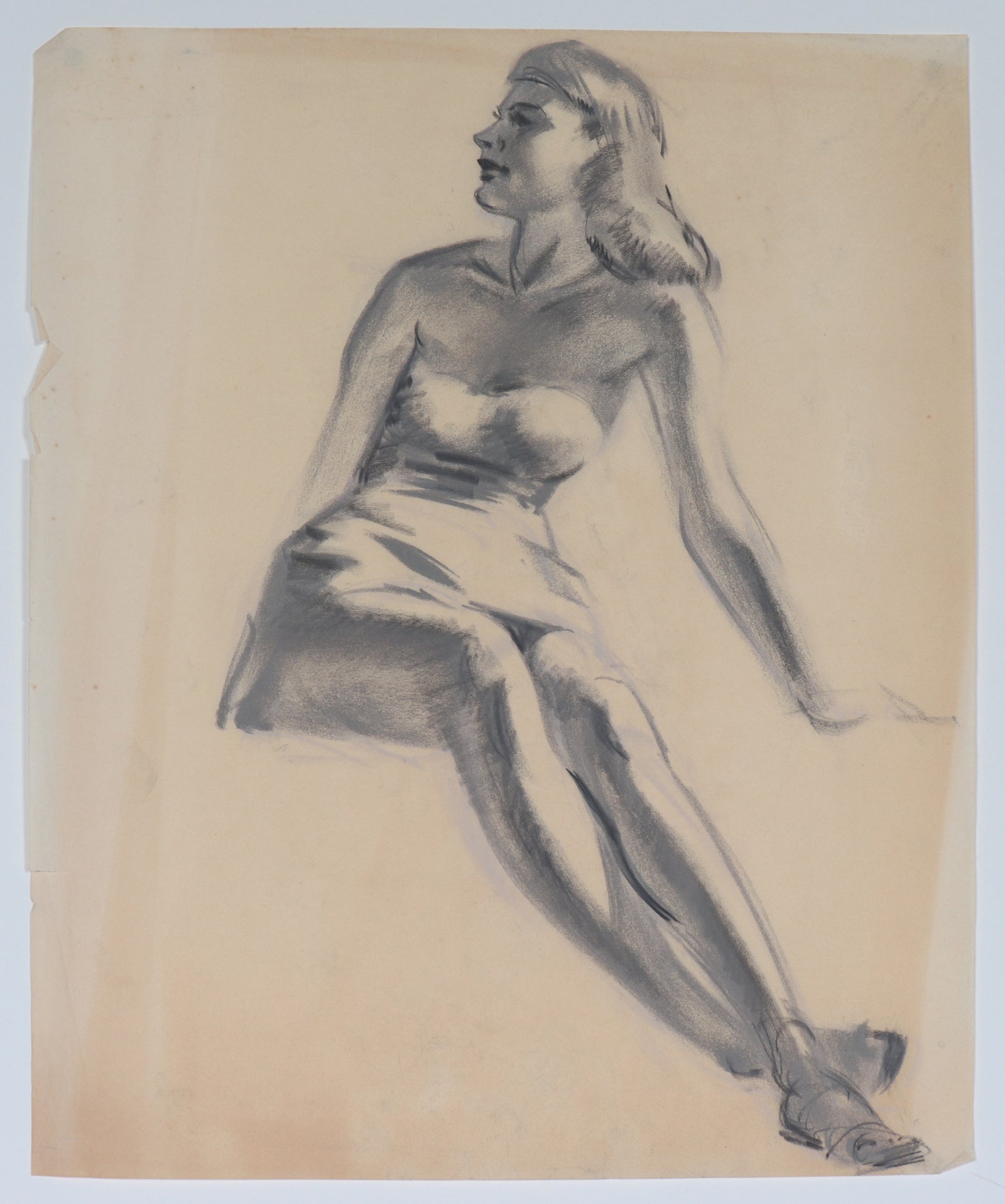 Seated Figure Drawing <br>Mid Century Charcoal <br><br>#C4565