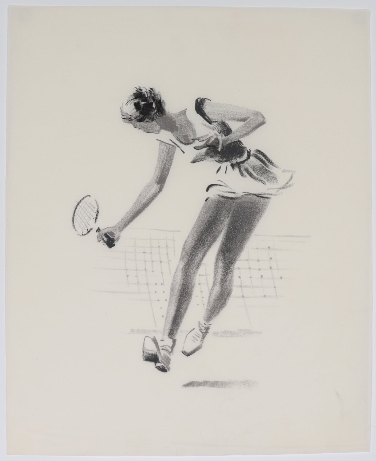 Female Tennis Player in Motion <br>Mid Century Charcoal <br><br>#C4568