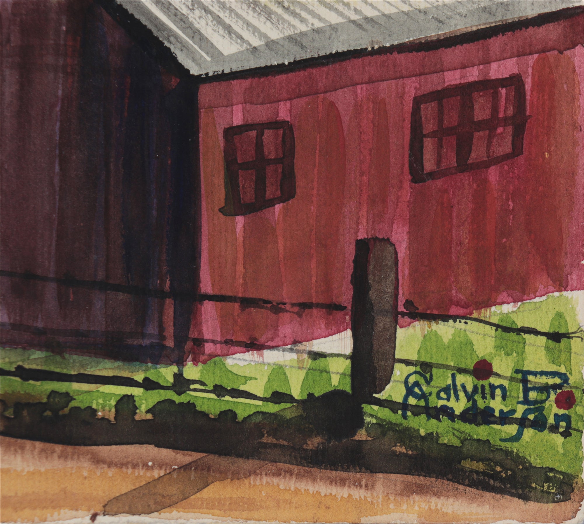 Idyllic Farm Scene <br>1942 Watercolor <br><br>#C4570