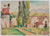 Idyllic Farm Scene <br>1942 Watercolor <br><br>#C4573