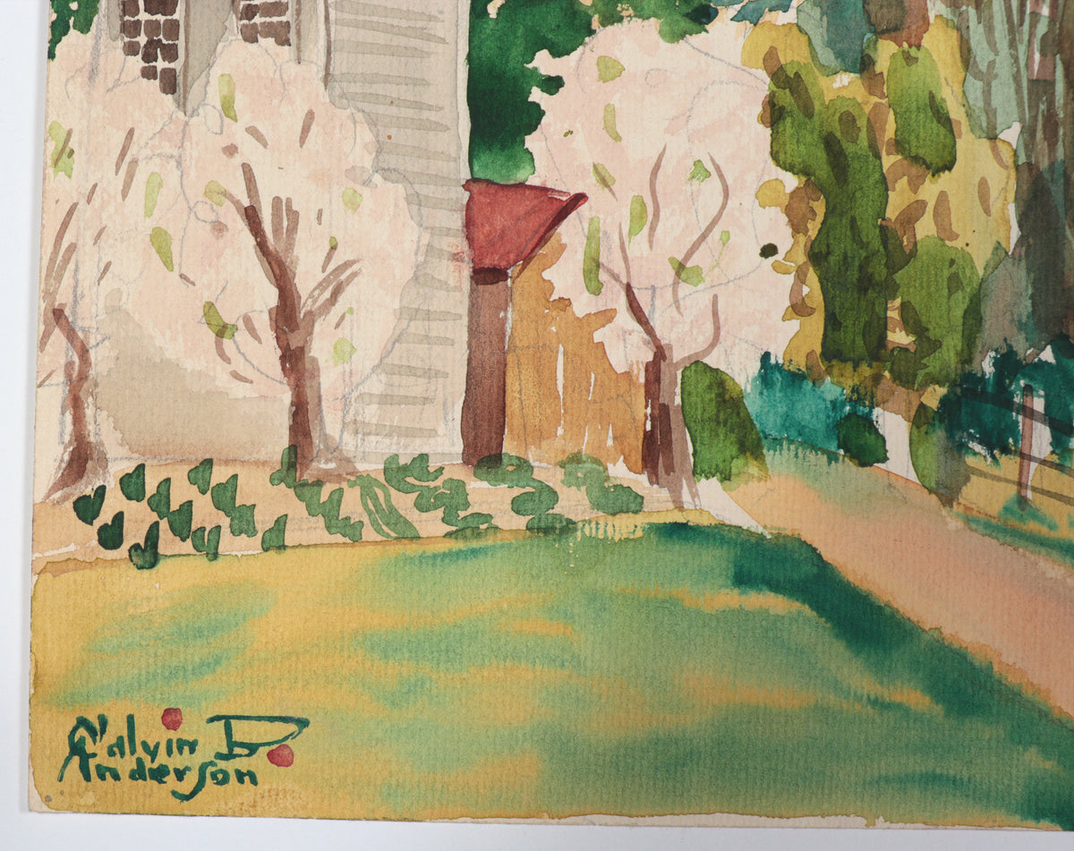 Idyllic Farm Scene <br>1942 Watercolor <br><br>#C4573