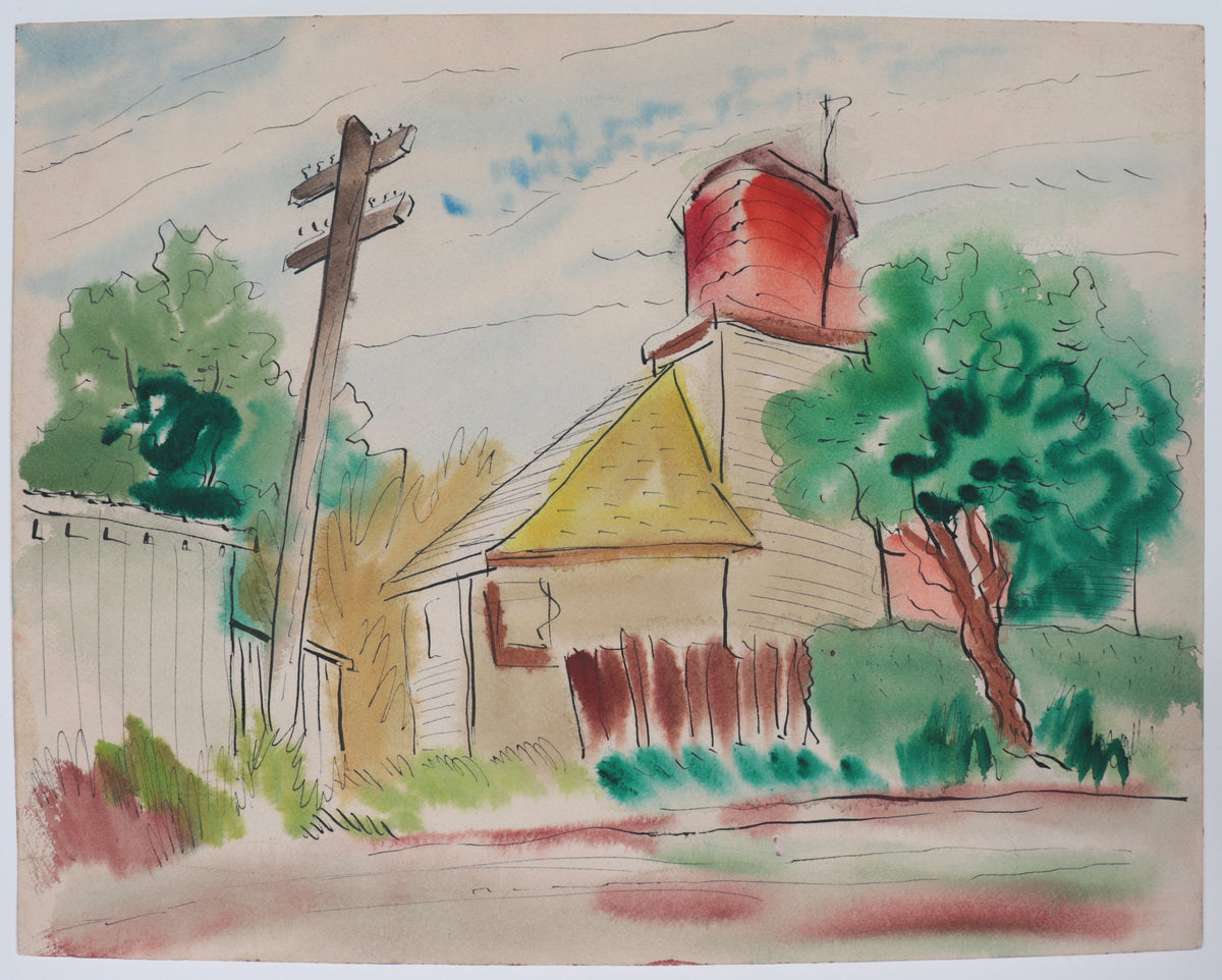 Abstracted Neighborhood Scene &lt;br&gt;1943 Watercolor &lt;br&gt;&lt;br&gt;#C4577