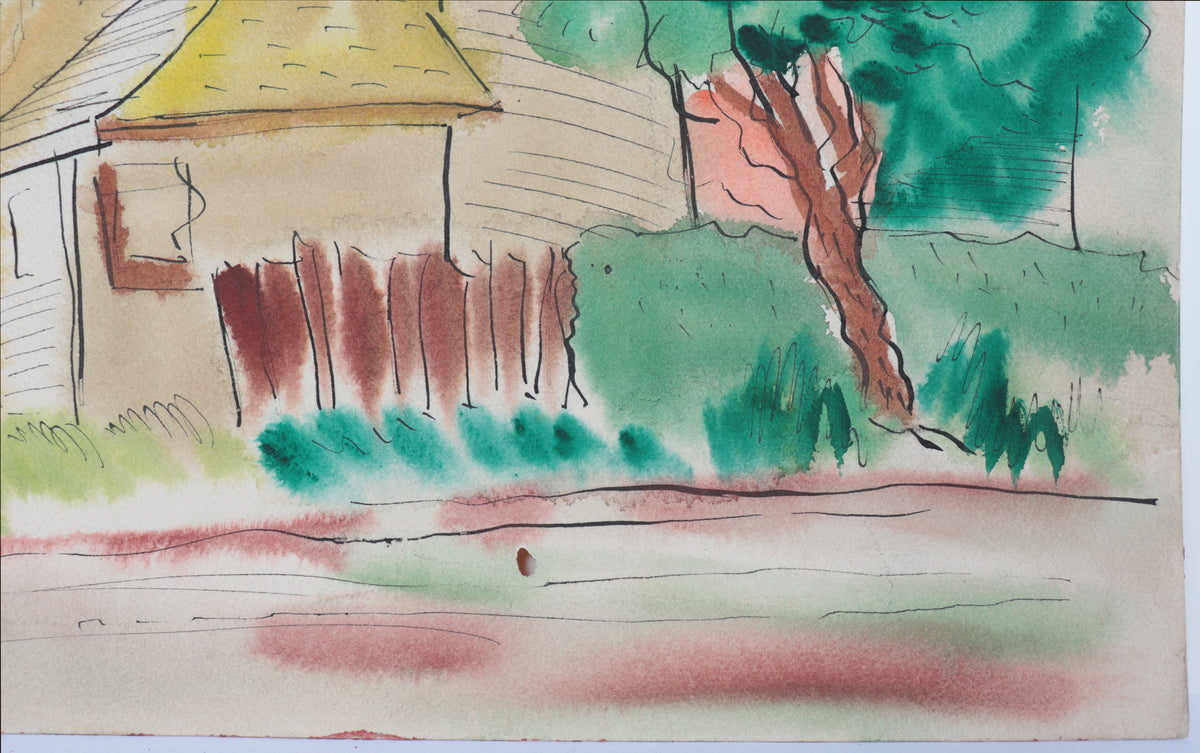 Abstracted Neighborhood Scene <br>1943 Watercolor <br><br>#C4577