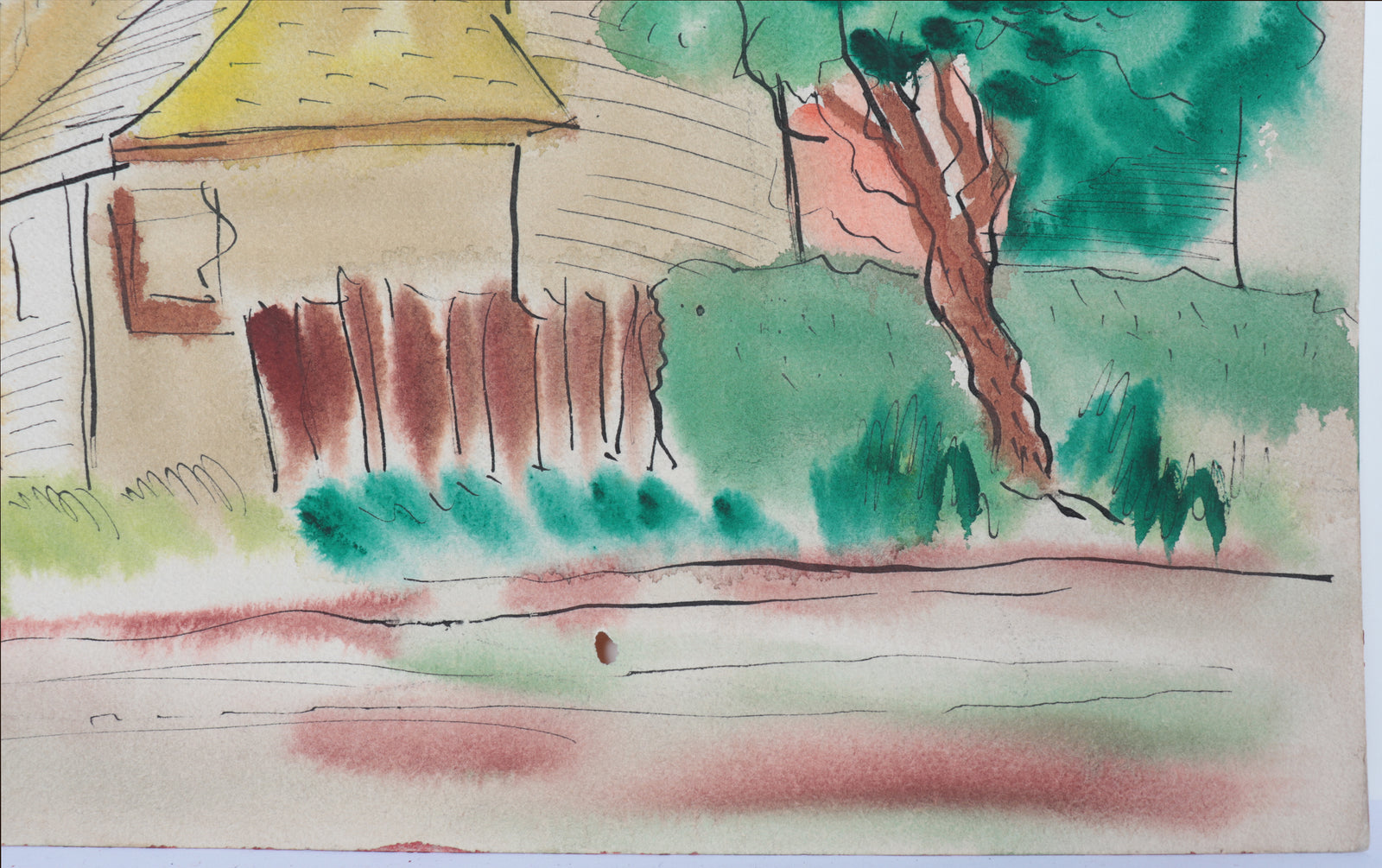 Abstracted Neighborhood Scene <br>1943 Watercolor <br><br>#C4577
