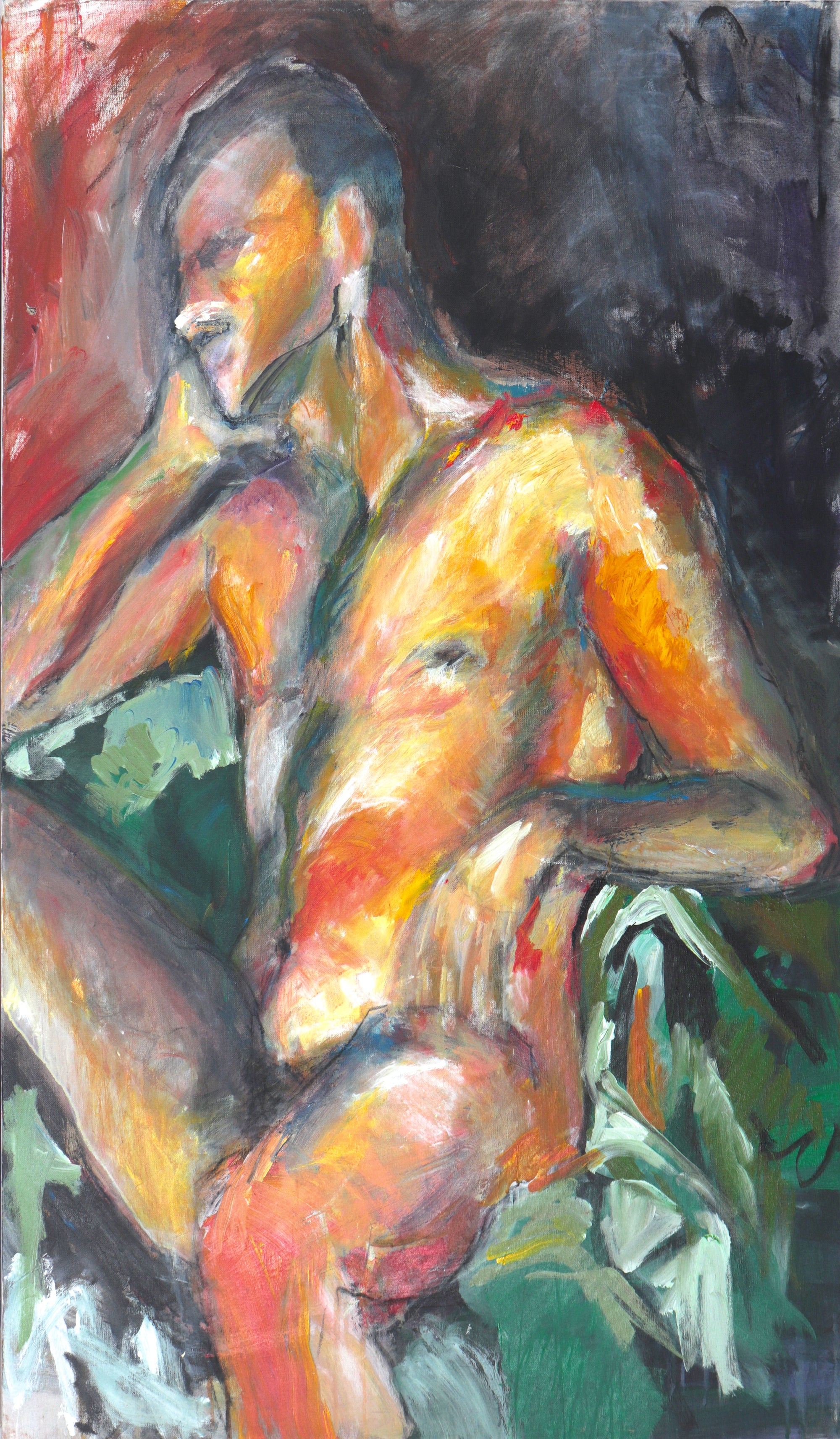 Seated Expressionist Figure <br>20th Century Acrylic <br><br>#C4600