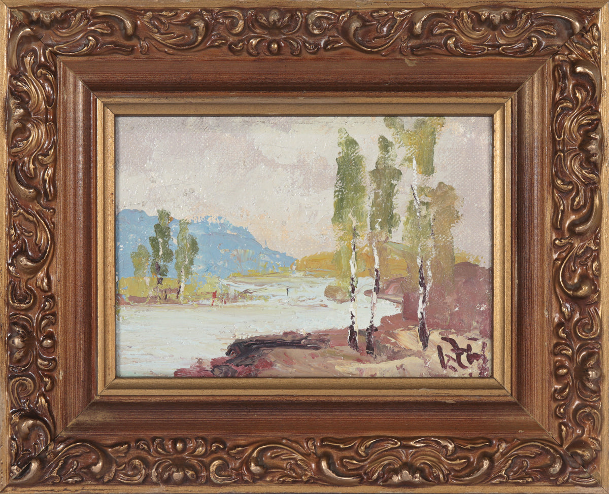 Abstracted River Scene with Trees &lt;br&gt;20th Century Oil &lt;br&gt;&lt;br&gt;#C4774